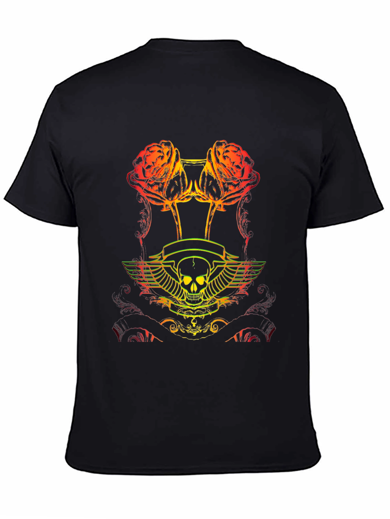 Skull & Roses Graphic Tee - Black Cotton T-Shirt