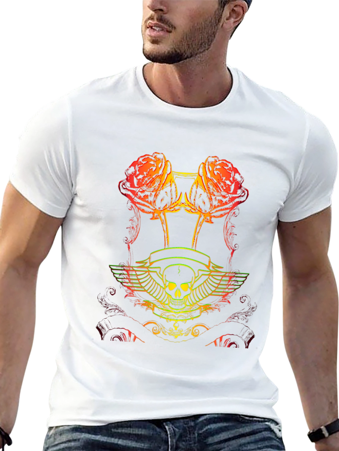 Skull & Roses Graphic Tee - Black Cotton T-Shirt