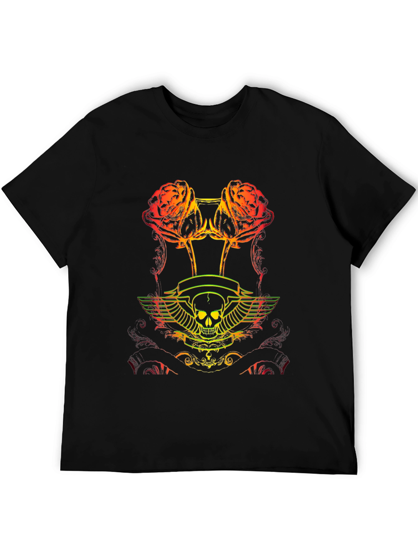 Skull & Roses Graphic Tee - Black Cotton T-Shirt