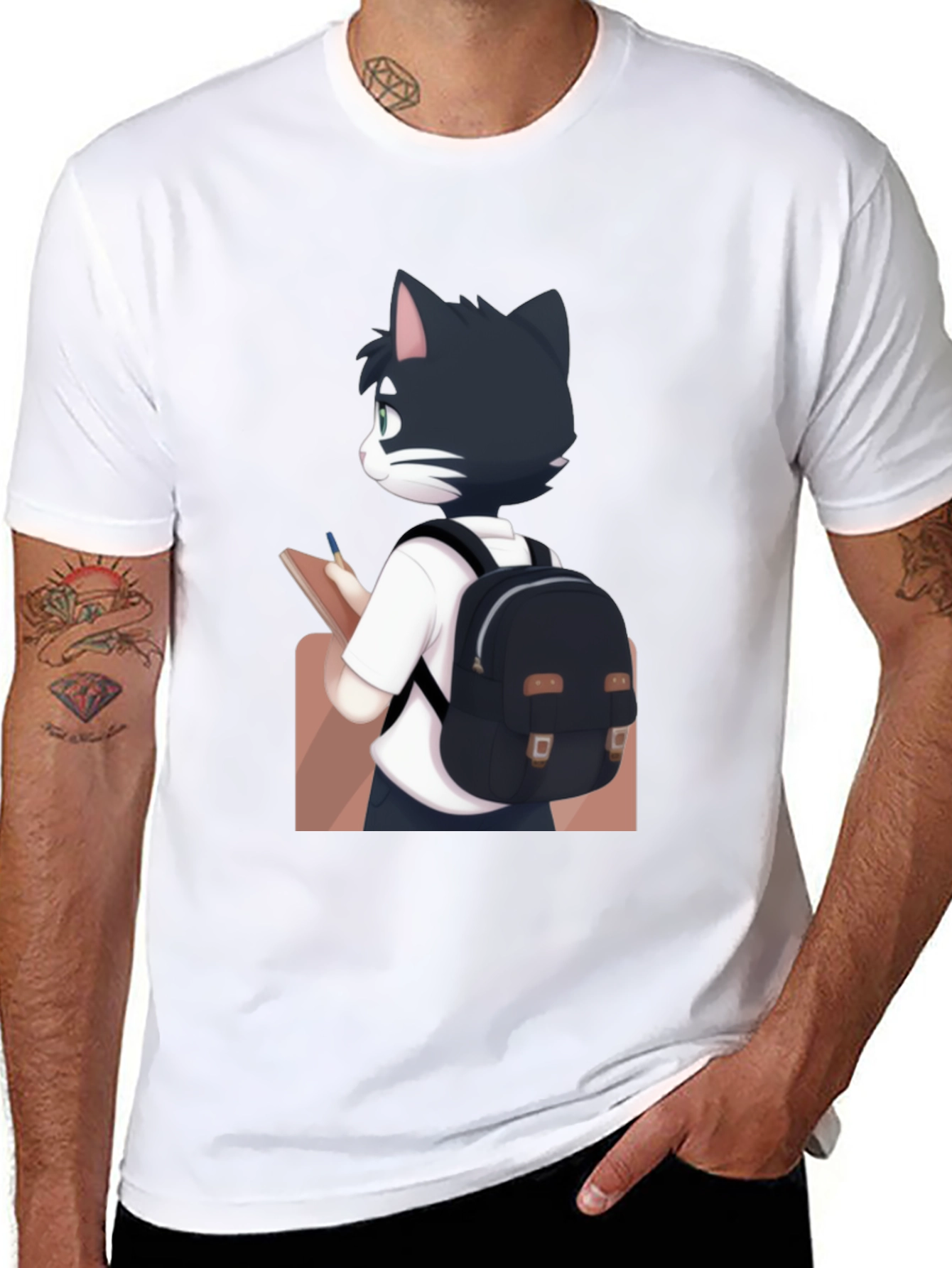 Anime Cat Black T-Shirt