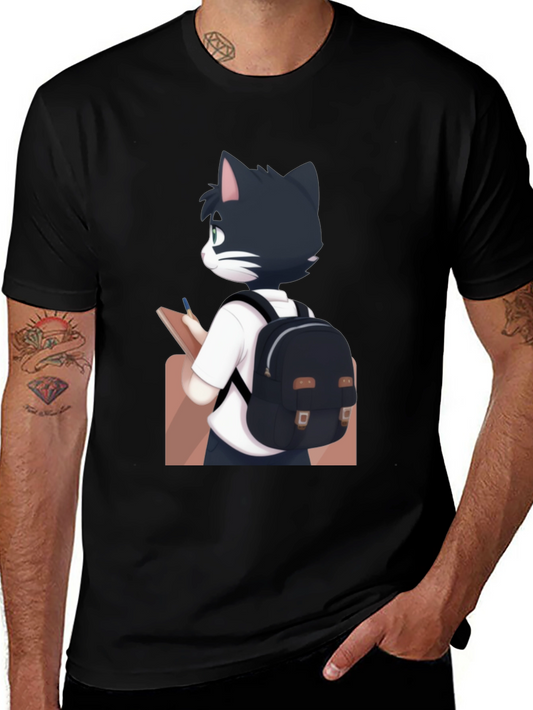Anime Cat Black T-Shirt