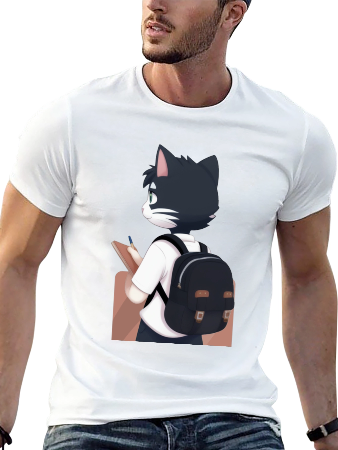 Anime Cat Black T-Shirt