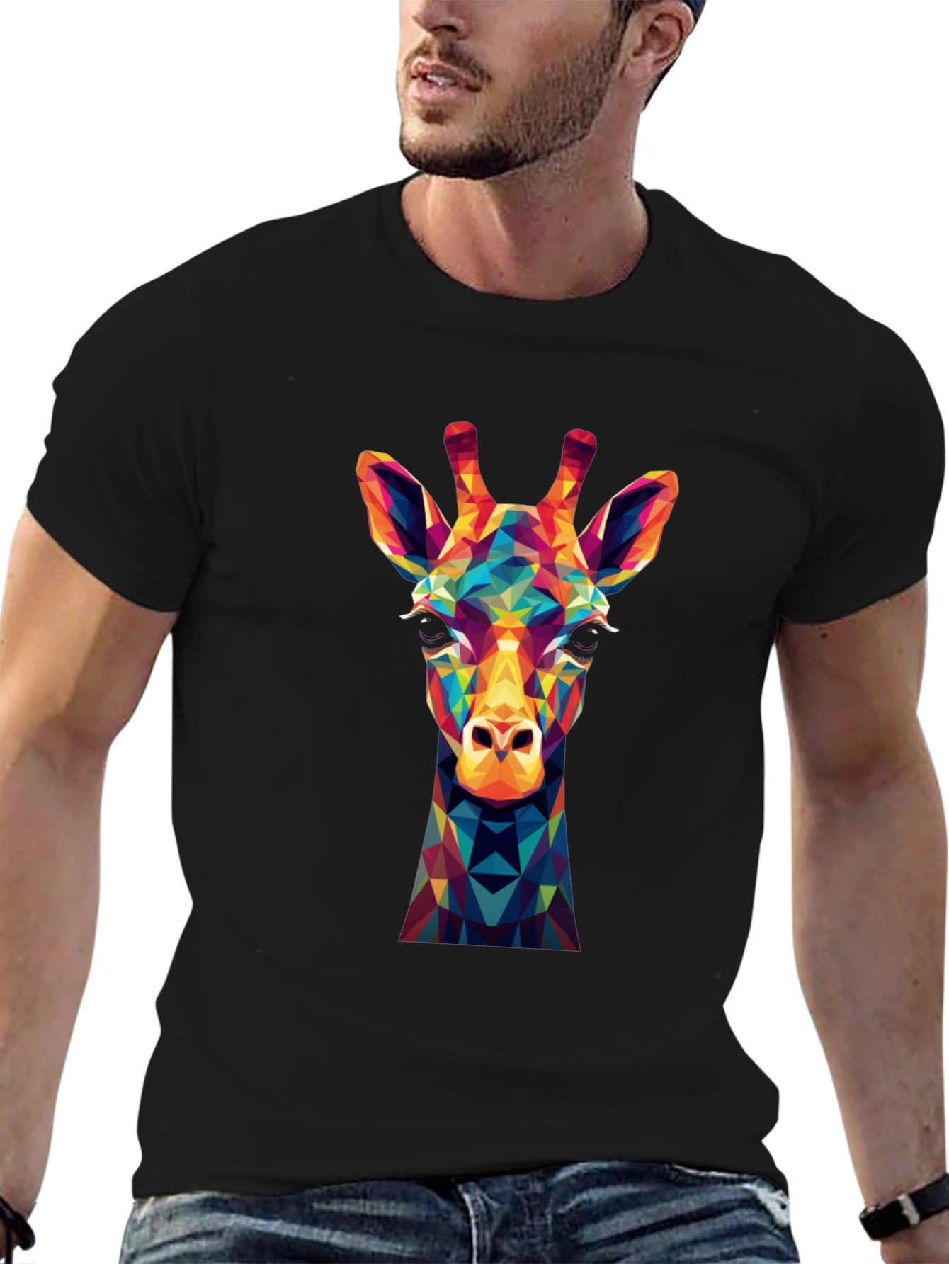 Geometric Giraffe Graphic Tee - Modern Art Shirt