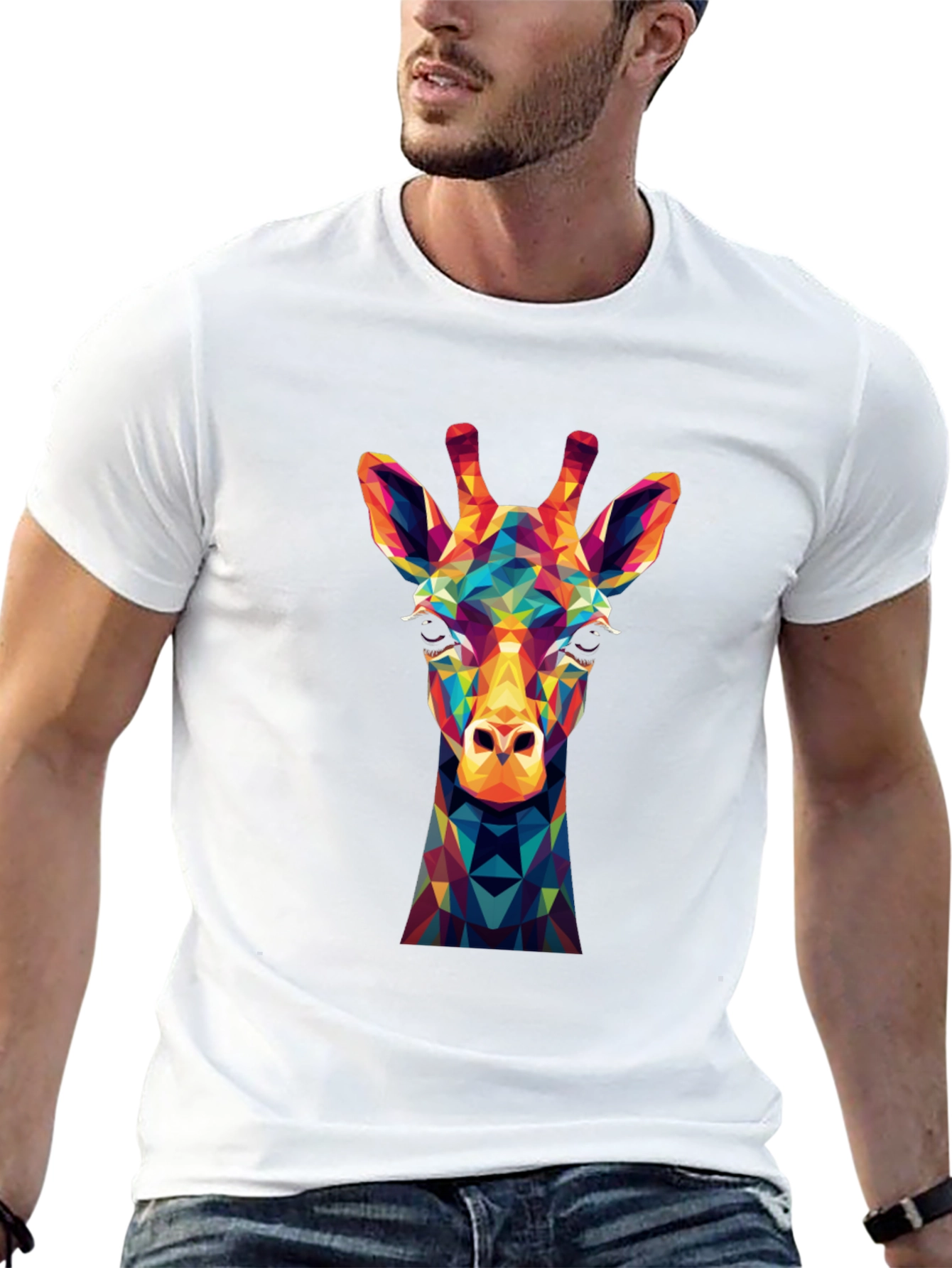 Geometric Giraffe Graphic Tee - Modern Art Shirt