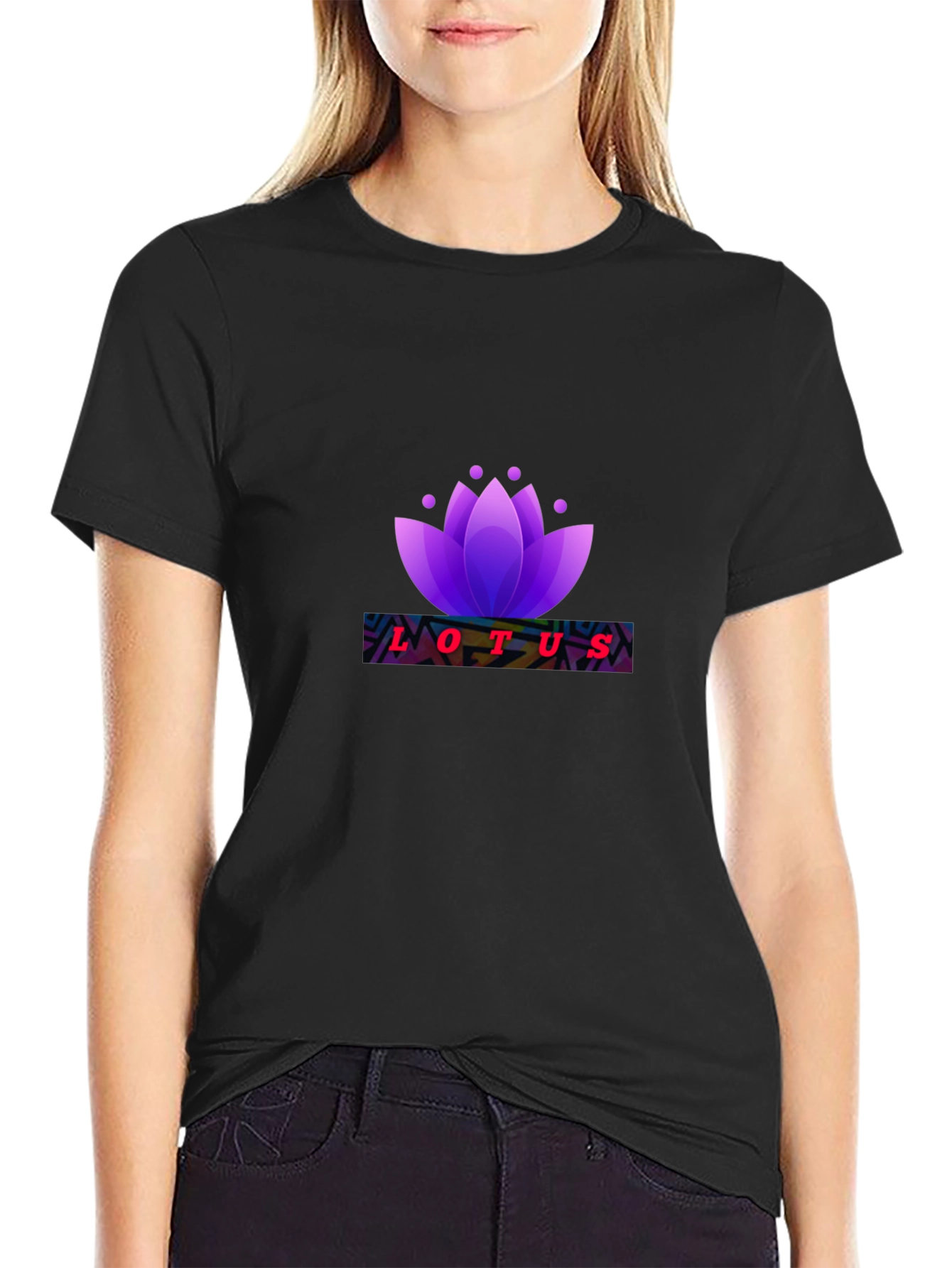 Lotus Flower Graphic Black T-Shirt