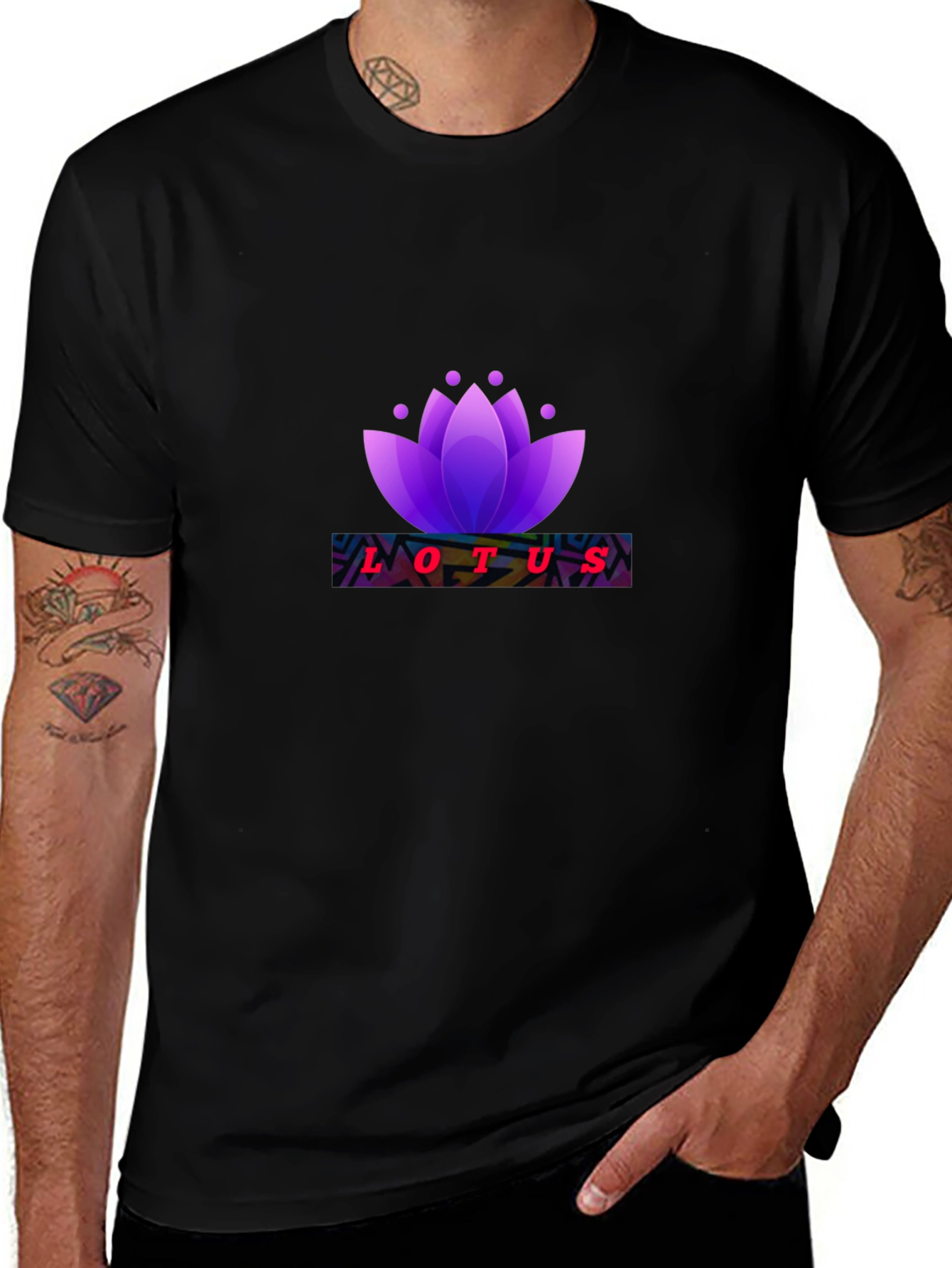 Lotus Flower Graphic Black T-Shirt