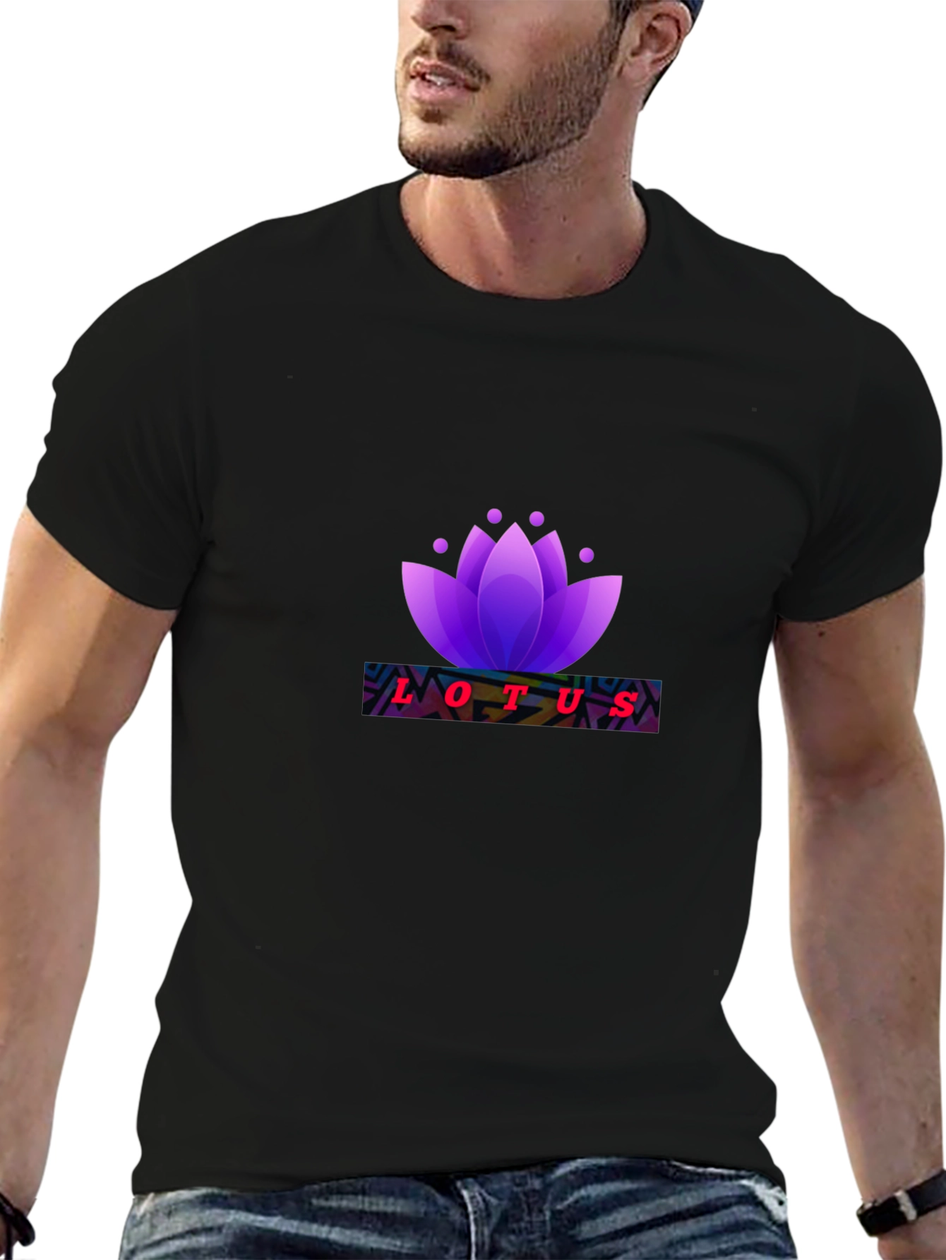 Lotus Flower Graphic Black T-Shirt