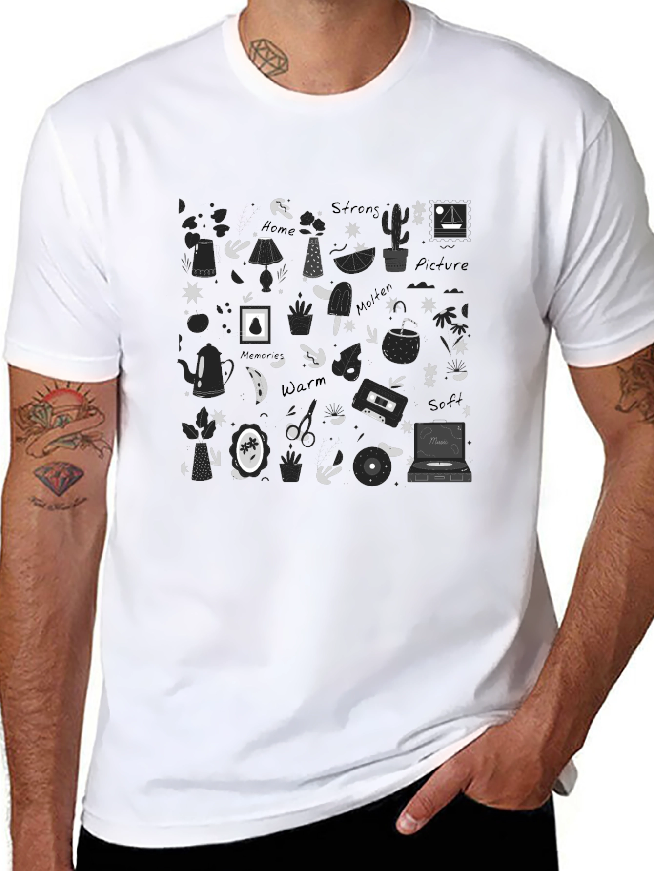Doodle Print Black T-Shirt