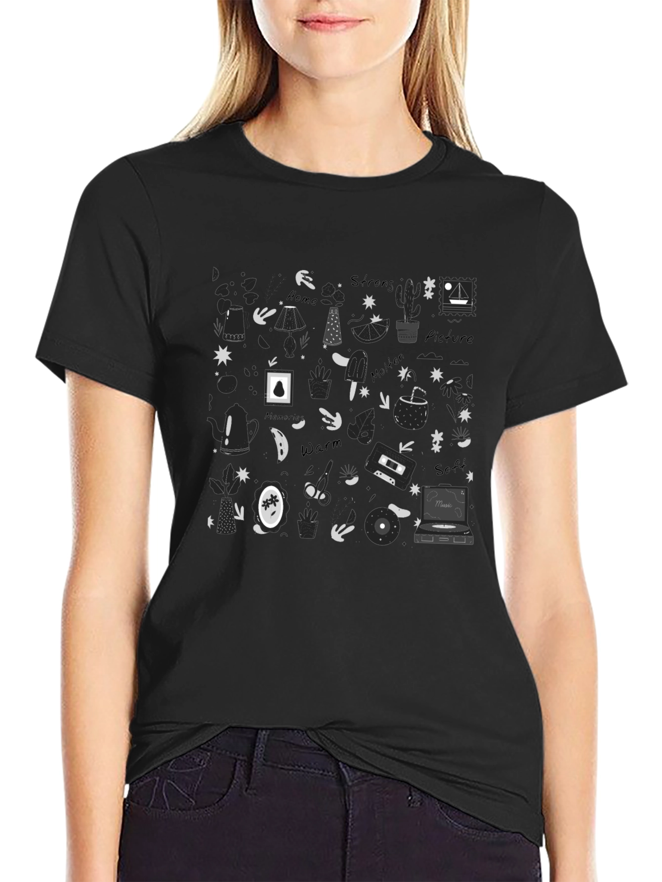 Doodle Print Black T-Shirt
