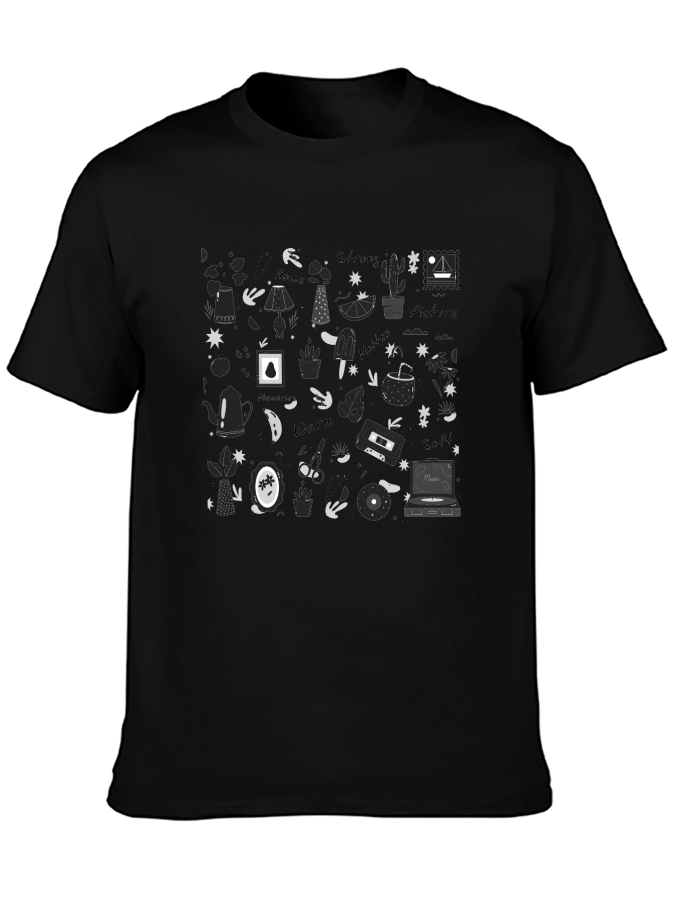 Doodle Print Black T-Shirt