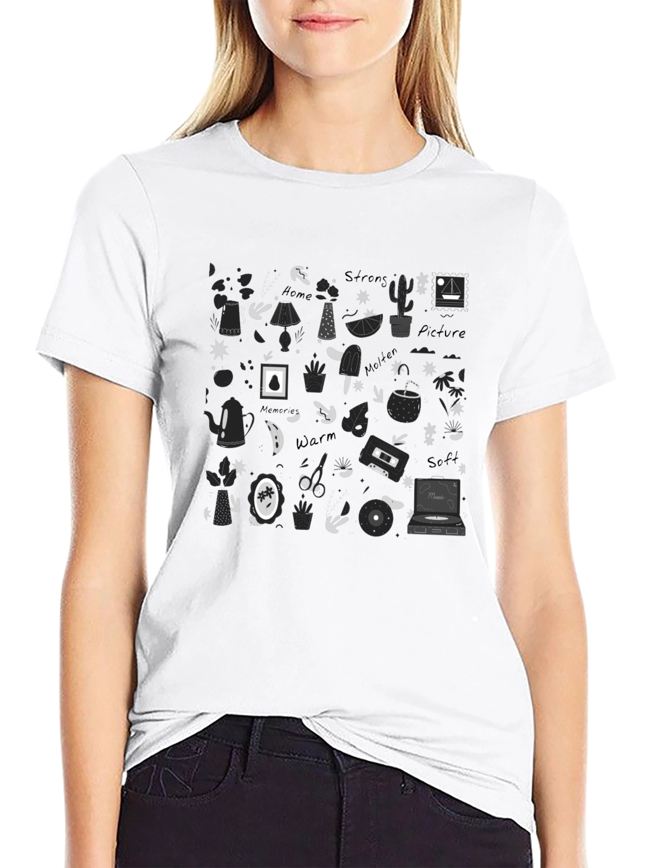 Doodle Print Black T-Shirt