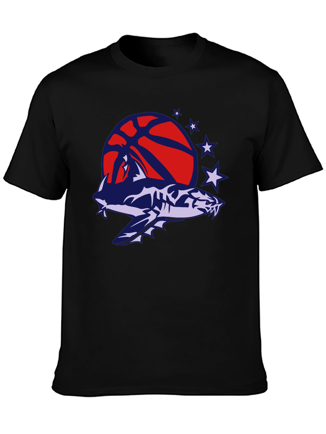 Mens Black T-Shirt with Shark Basketball Graphic