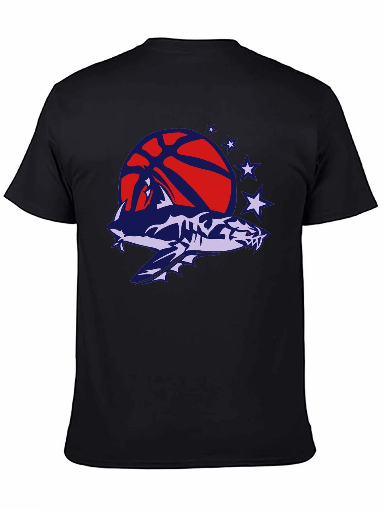 Mens Black T-Shirt with Shark Basketball Graphic