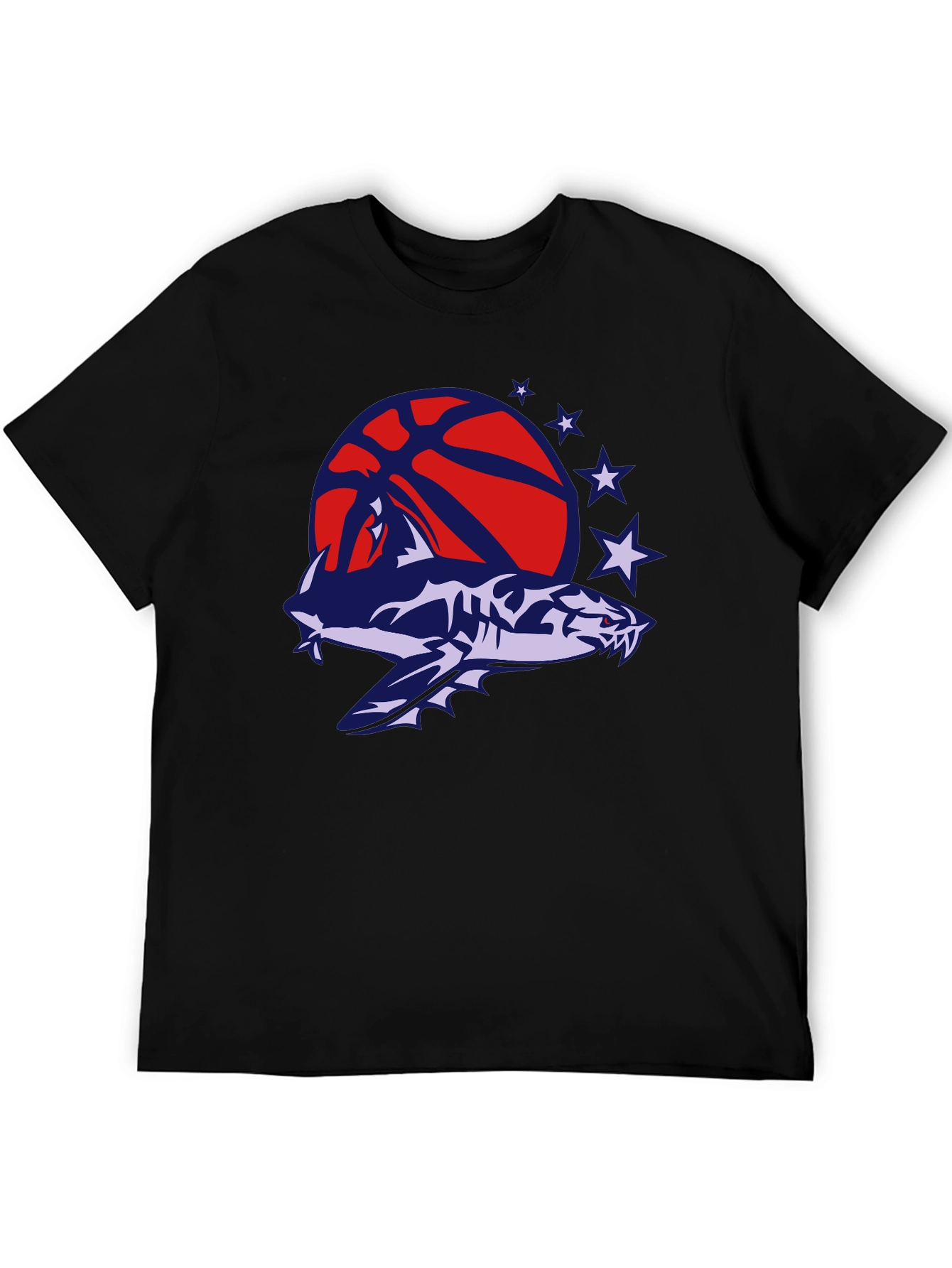 Mens Black T-Shirt with Shark Basketball Graphic