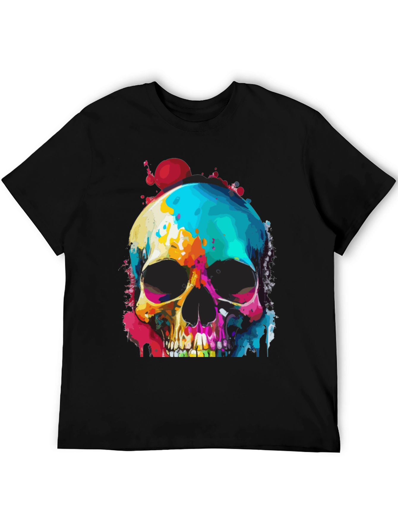 Vibrant Skull Graphic Tee - Mens Black T-Shirt