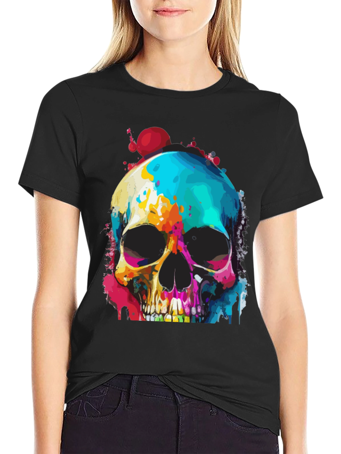 Vibrant Skull Graphic Tee - Mens Black T-Shirt