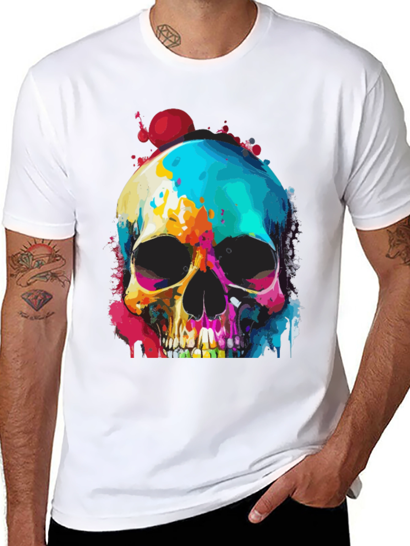 Vibrant Skull Graphic Tee - Mens Black T-Shirt
