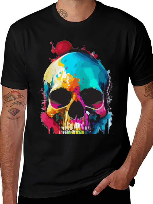 Vibrant Skull Graphic Tee - Mens Black T-Shirt