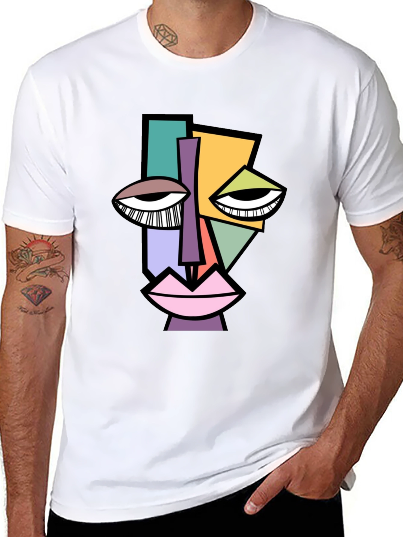 Abstract Face Graphic Tee - Modern Art Shirt