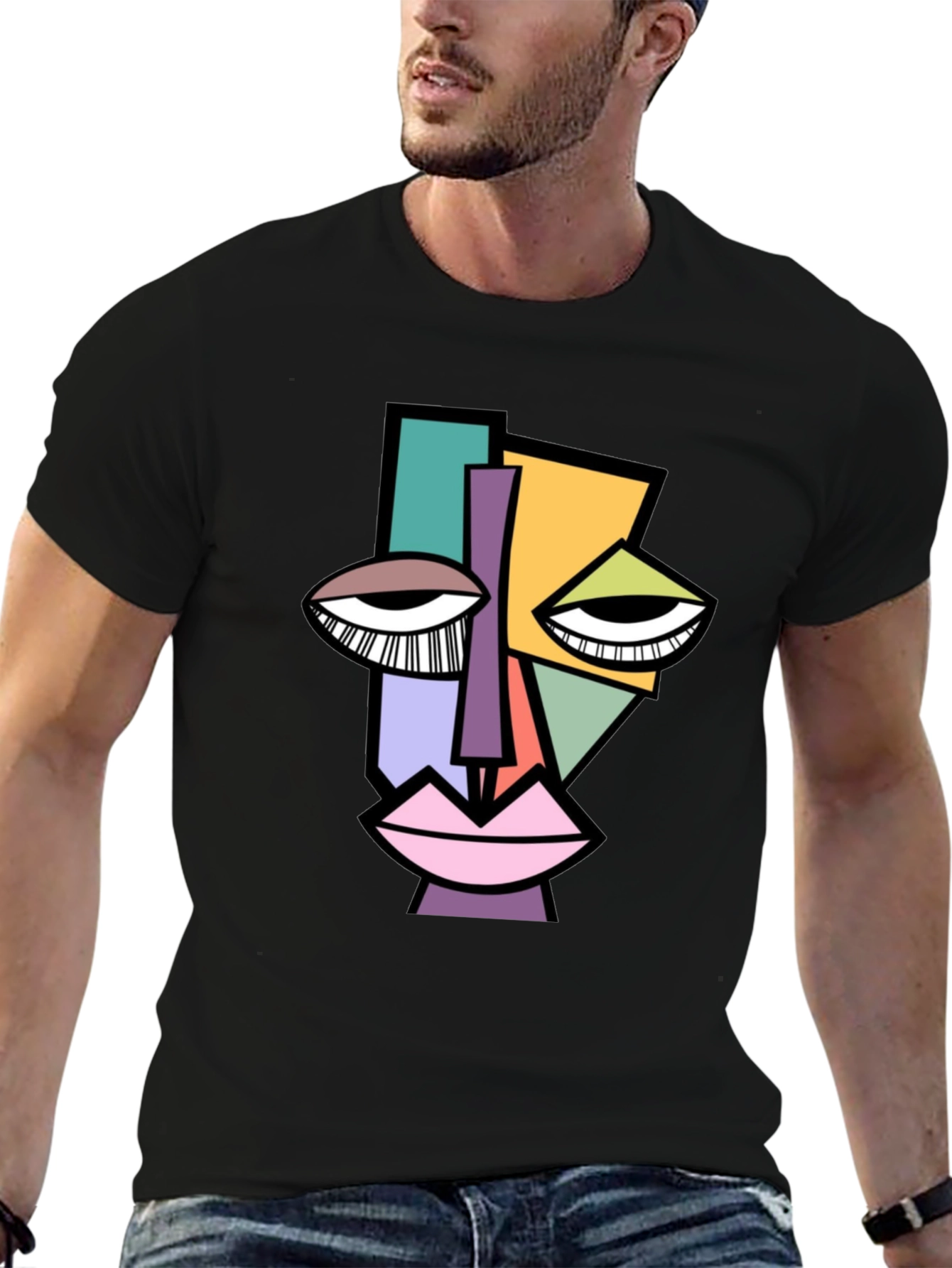 Abstract Face Graphic Tee - Modern Art Shirt