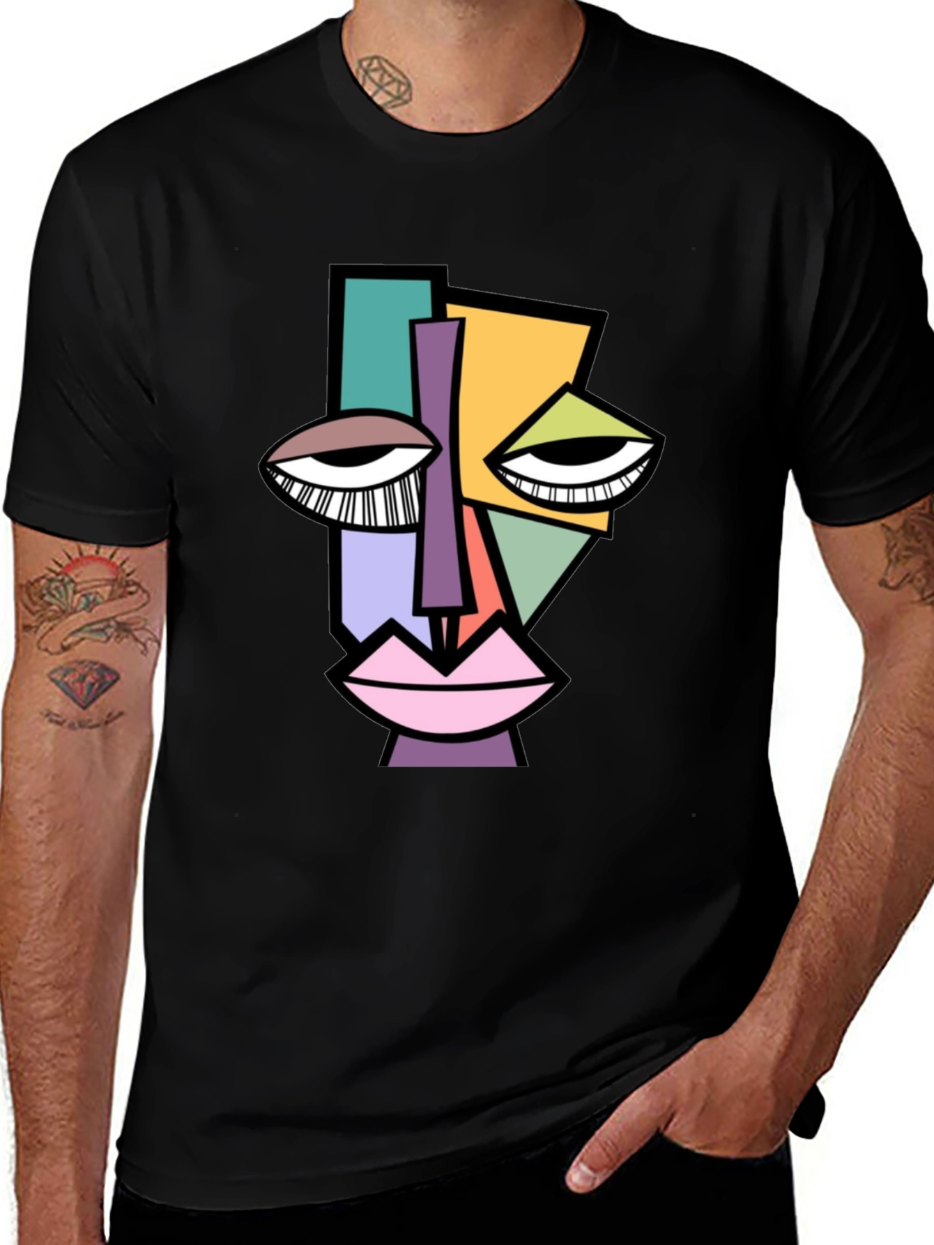 Abstract Face Graphic Tee - Modern Art Shirt