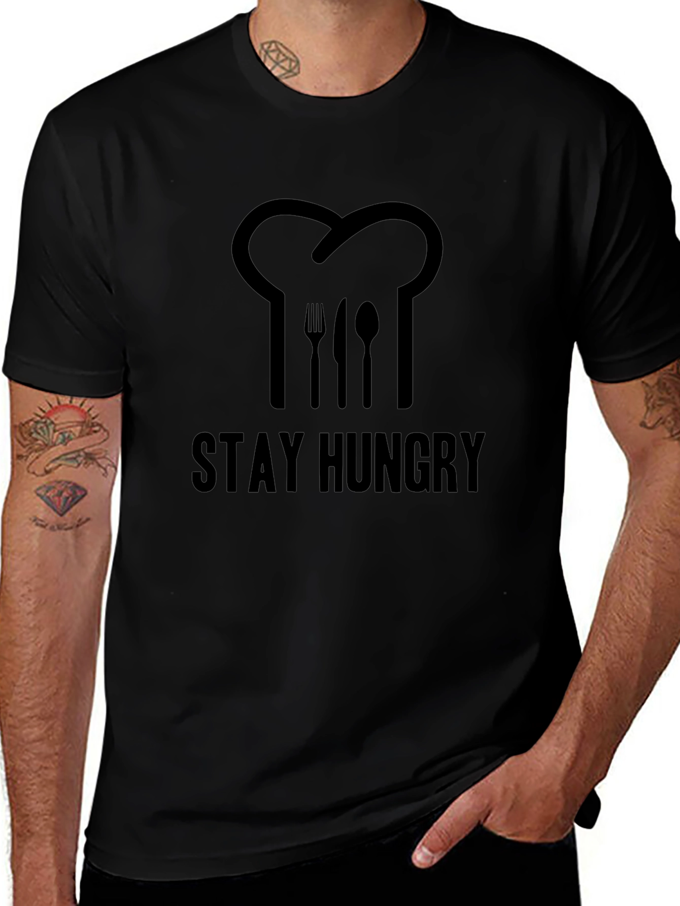 Stay Hungry Chef T-Shirt - Black Crew Neck Tee