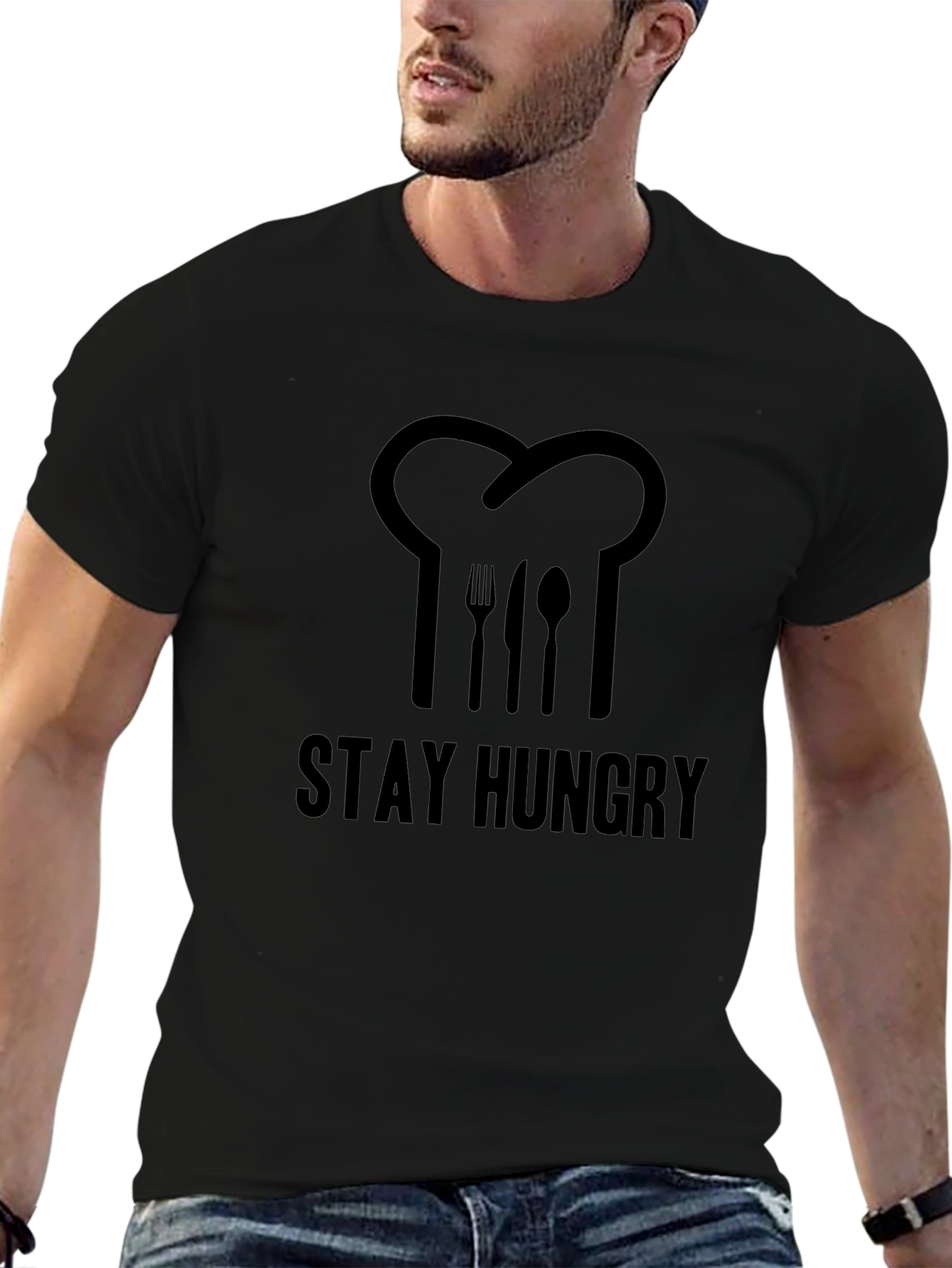 Stay Hungry Chef T-Shirt - Black Crew Neck Tee