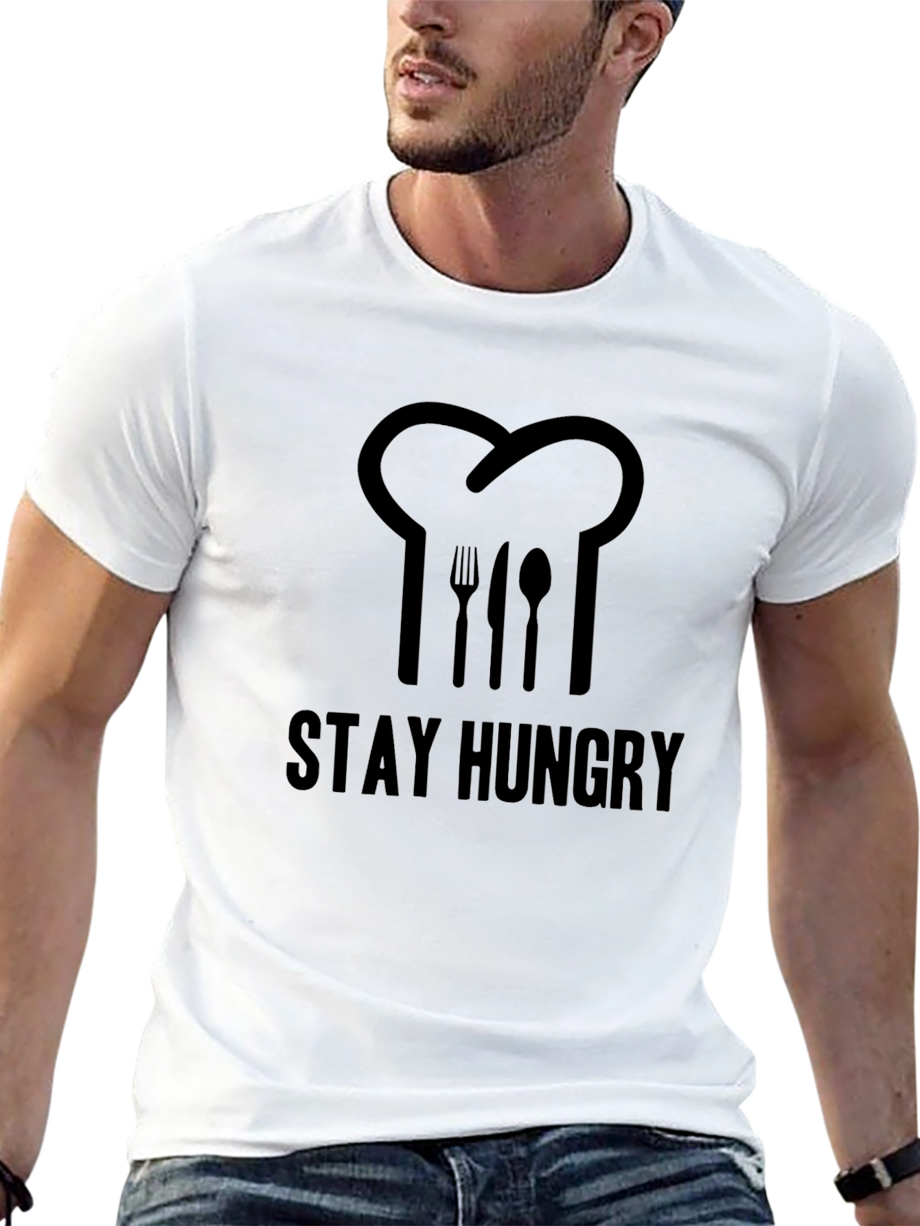 Stay Hungry Chef T-Shirt - Black Crew Neck Tee