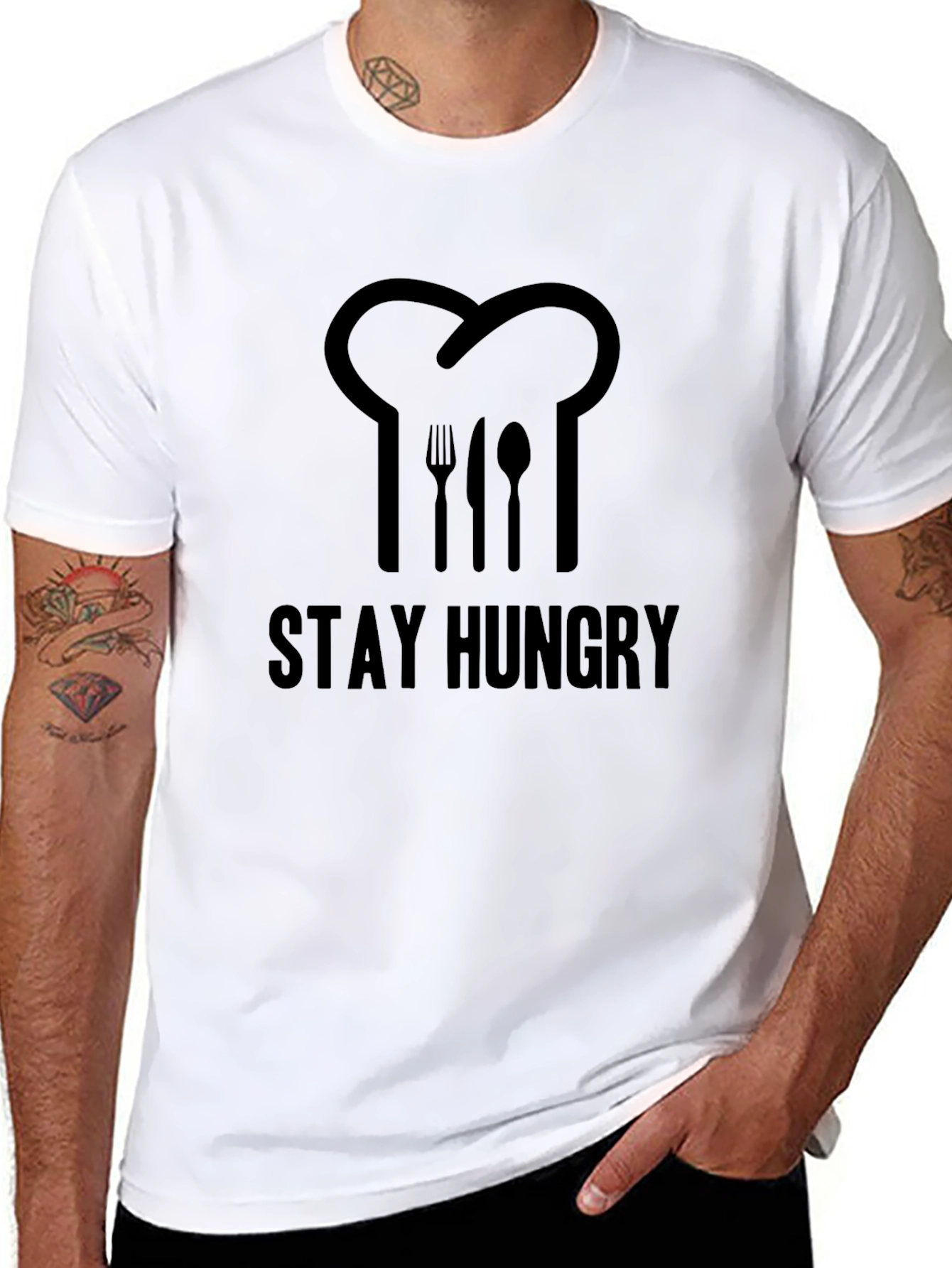Stay Hungry Chef T-Shirt - Black Crew Neck Tee