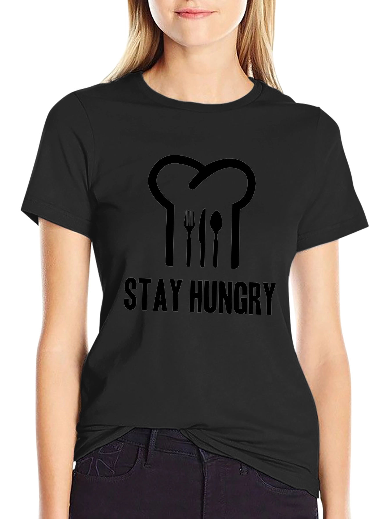 Stay Hungry Chef T-Shirt - Black Crew Neck Tee
