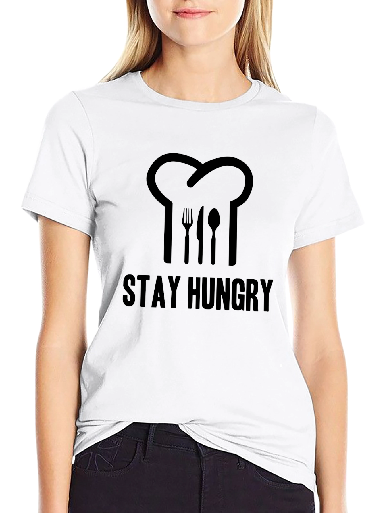 Stay Hungry Chef T-Shirt - Black Crew Neck Tee