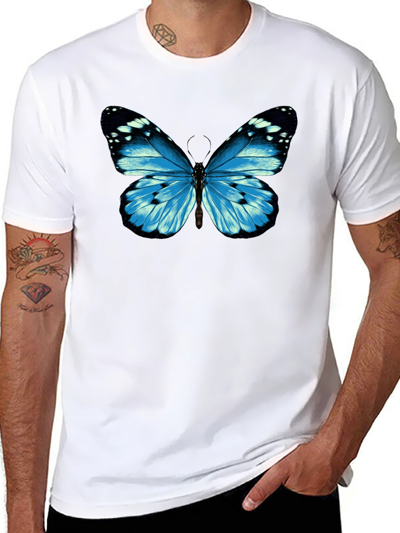 Blue Butterfly Graphic T-Shirt