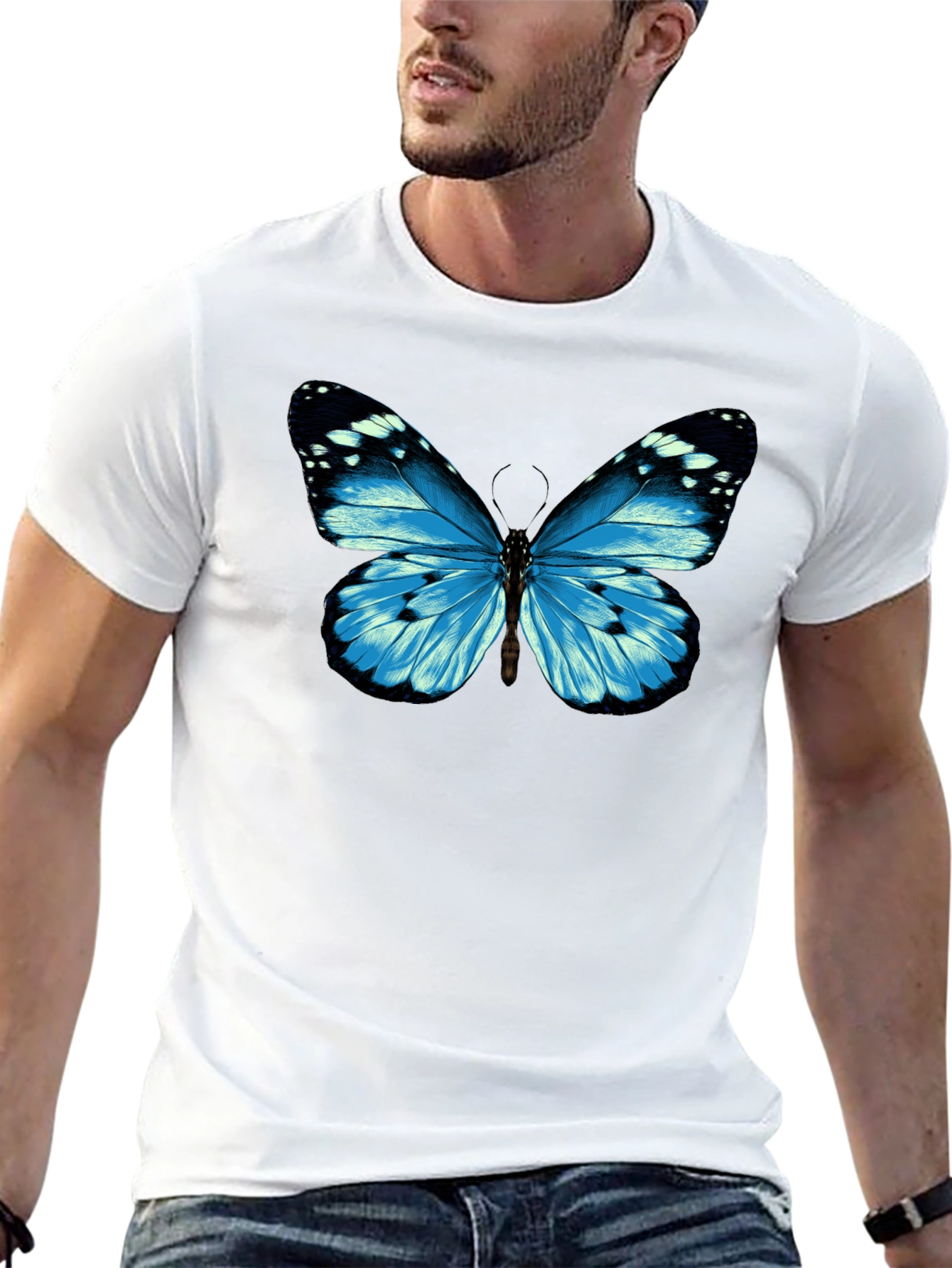Blue Butterfly Graphic T-Shirt