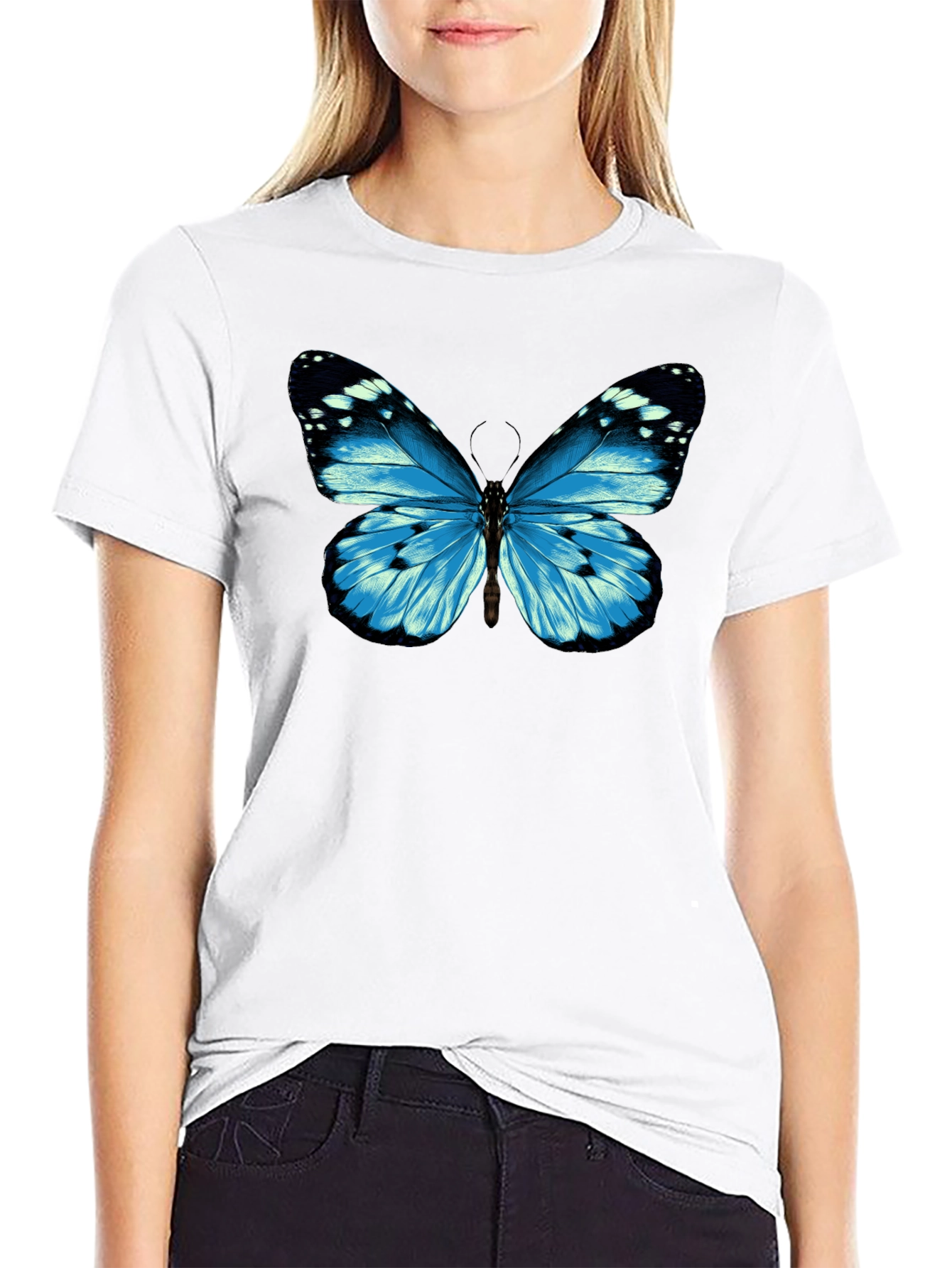 Blue Butterfly Graphic T-Shirt