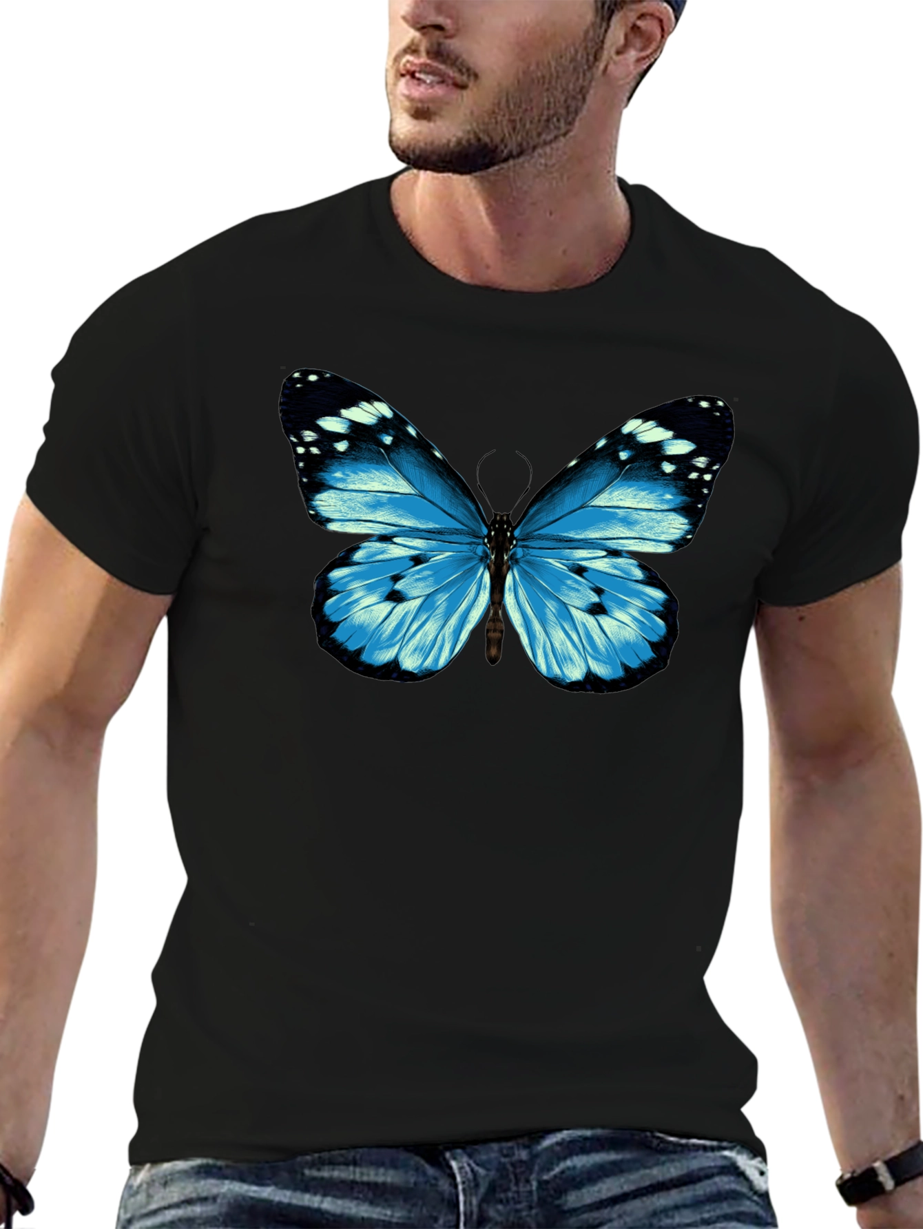Blue Butterfly Graphic T-Shirt