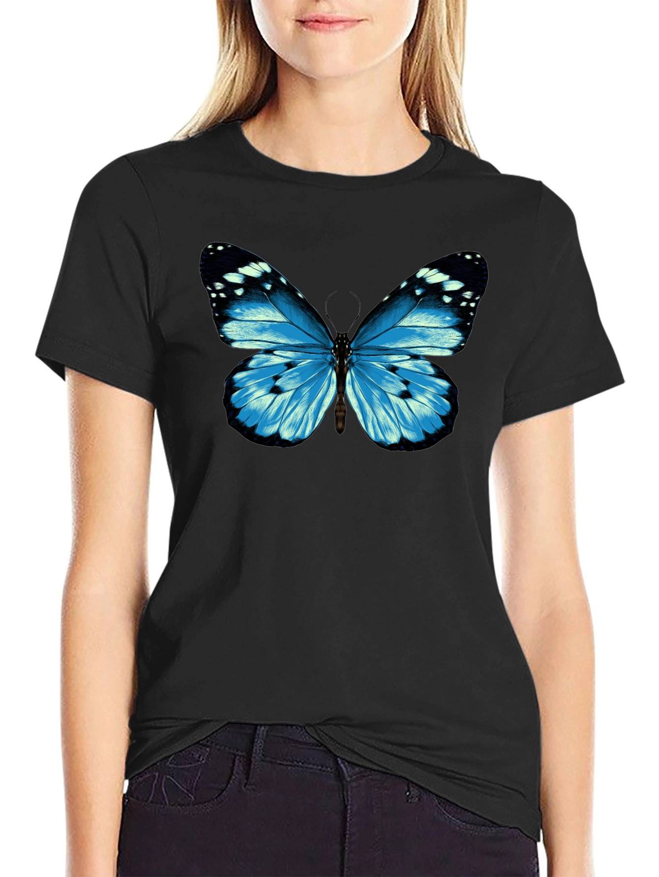 Blue Butterfly Graphic T-Shirt
