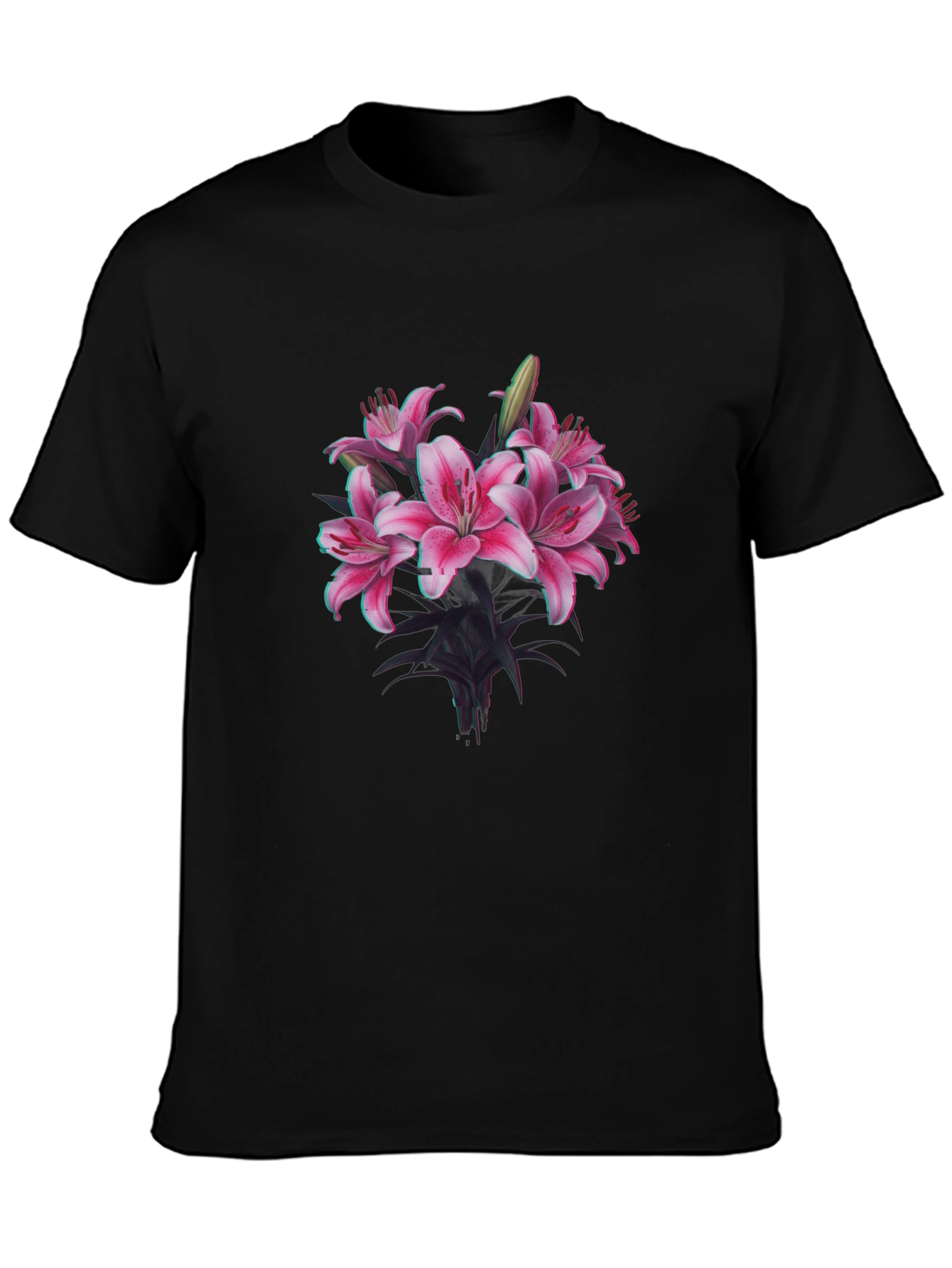 Floral Lily Graphic Black T-Shirt