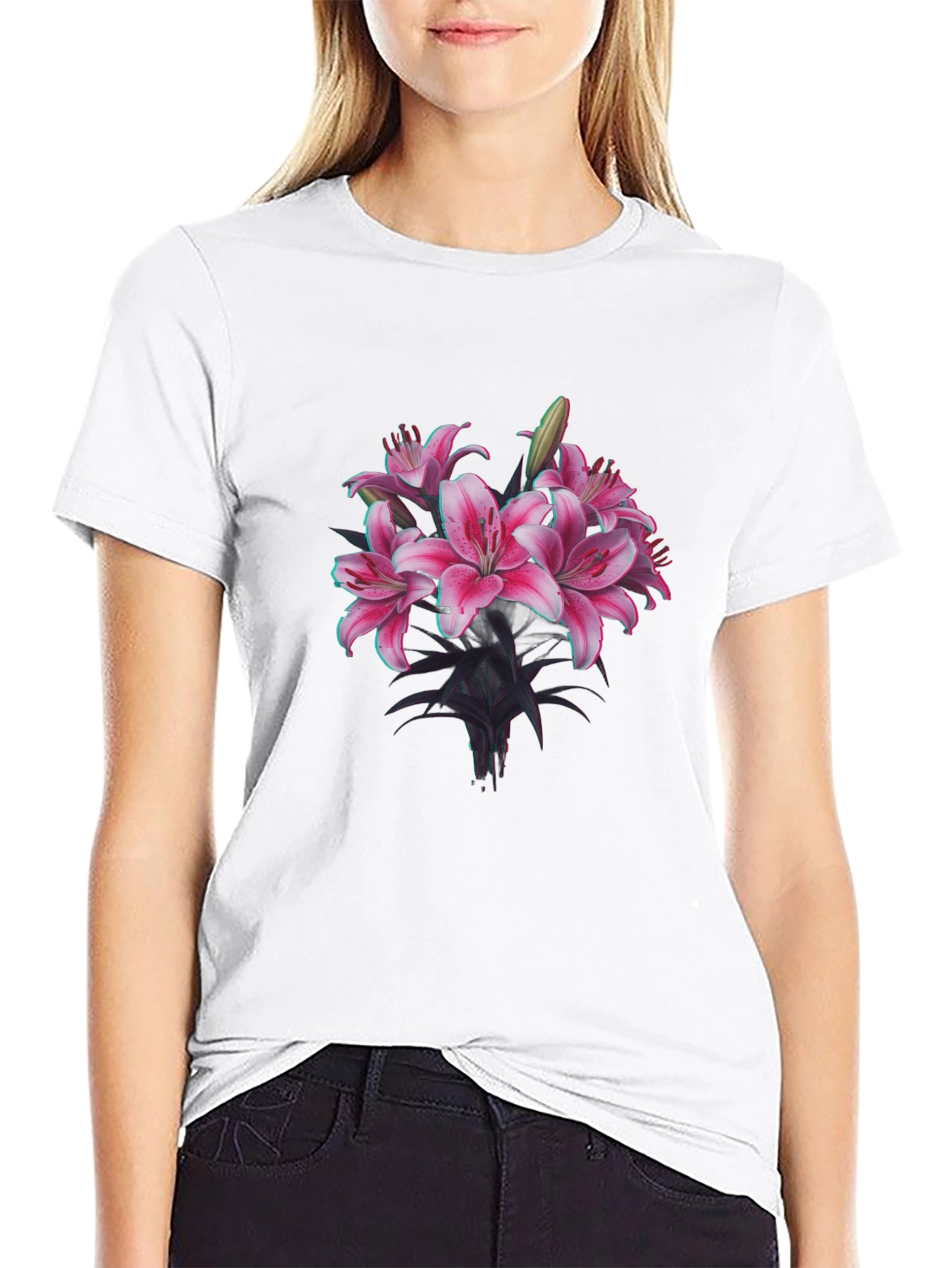 Floral Lily Graphic Black T-Shirt