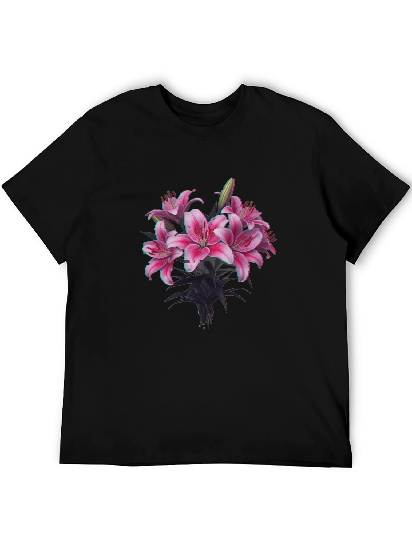 Floral Lily Graphic Black T-Shirt