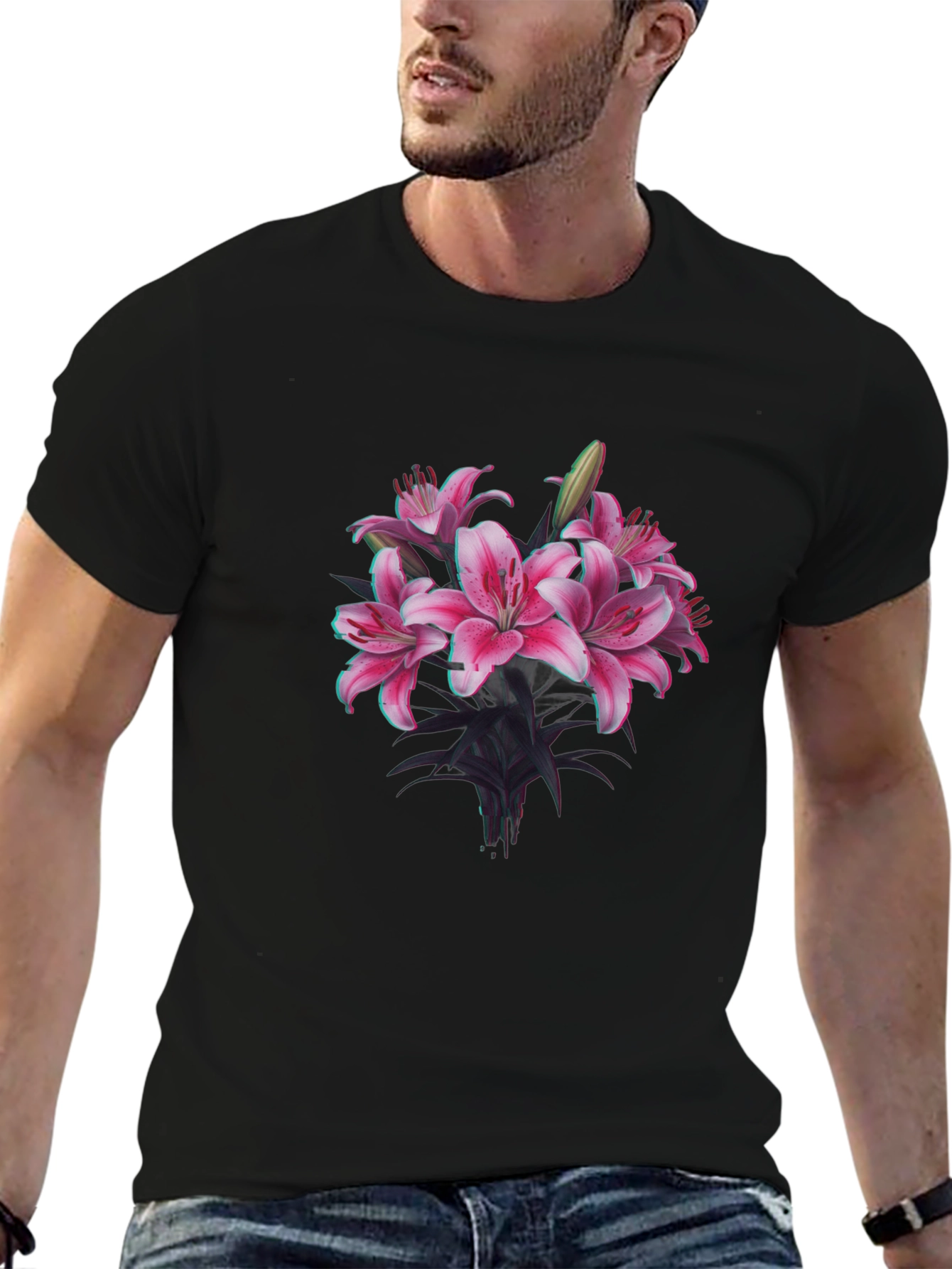 Floral Lily Graphic Black T-Shirt