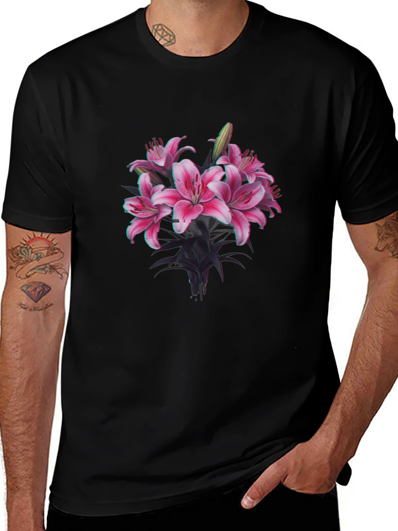 Floral Lily Graphic Black T-Shirt