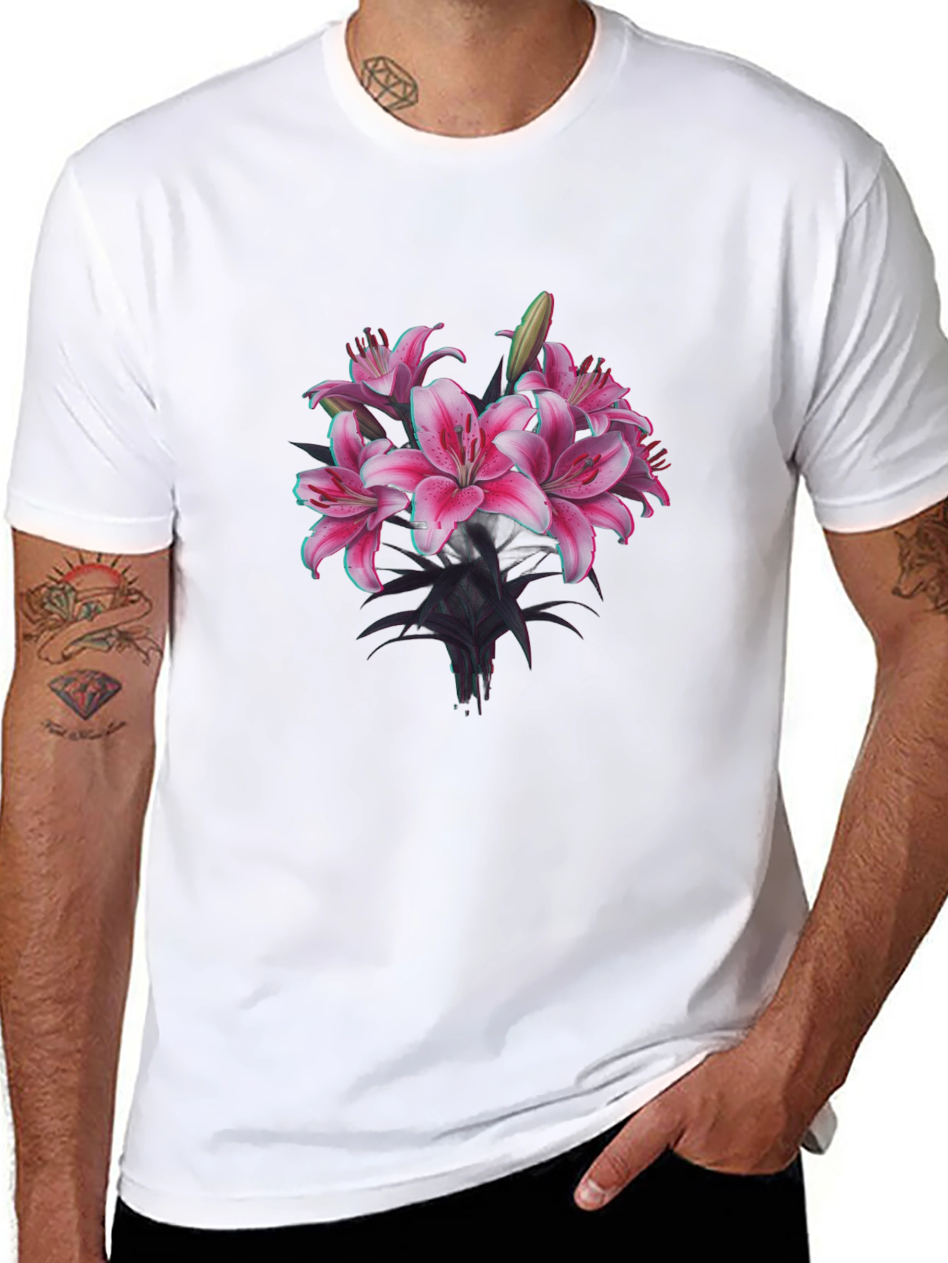 Floral Lily Graphic Black T-Shirt