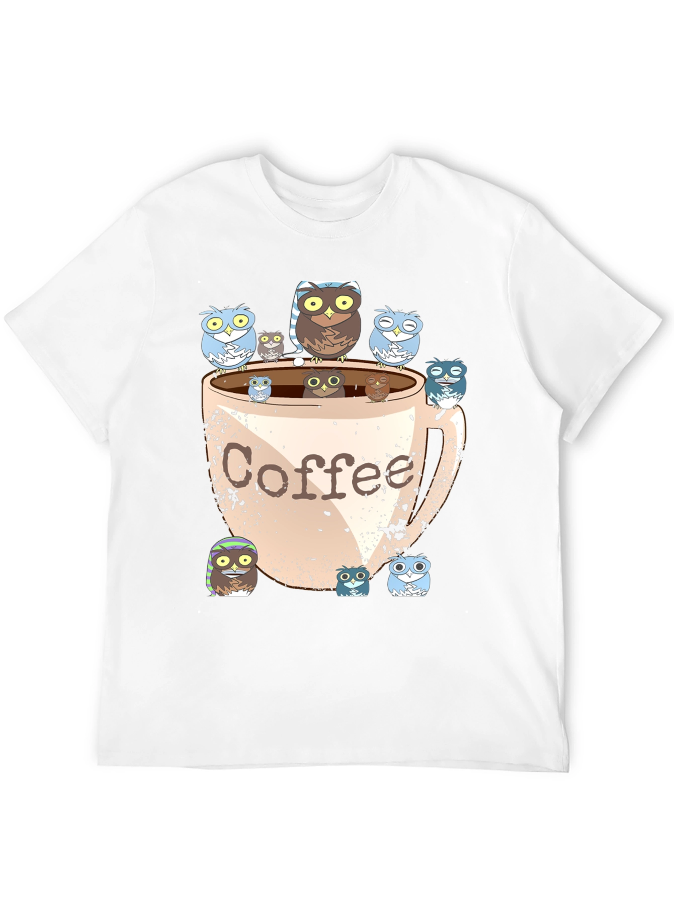 Owl Coffee T-Shirt - Cute Cartoon Print