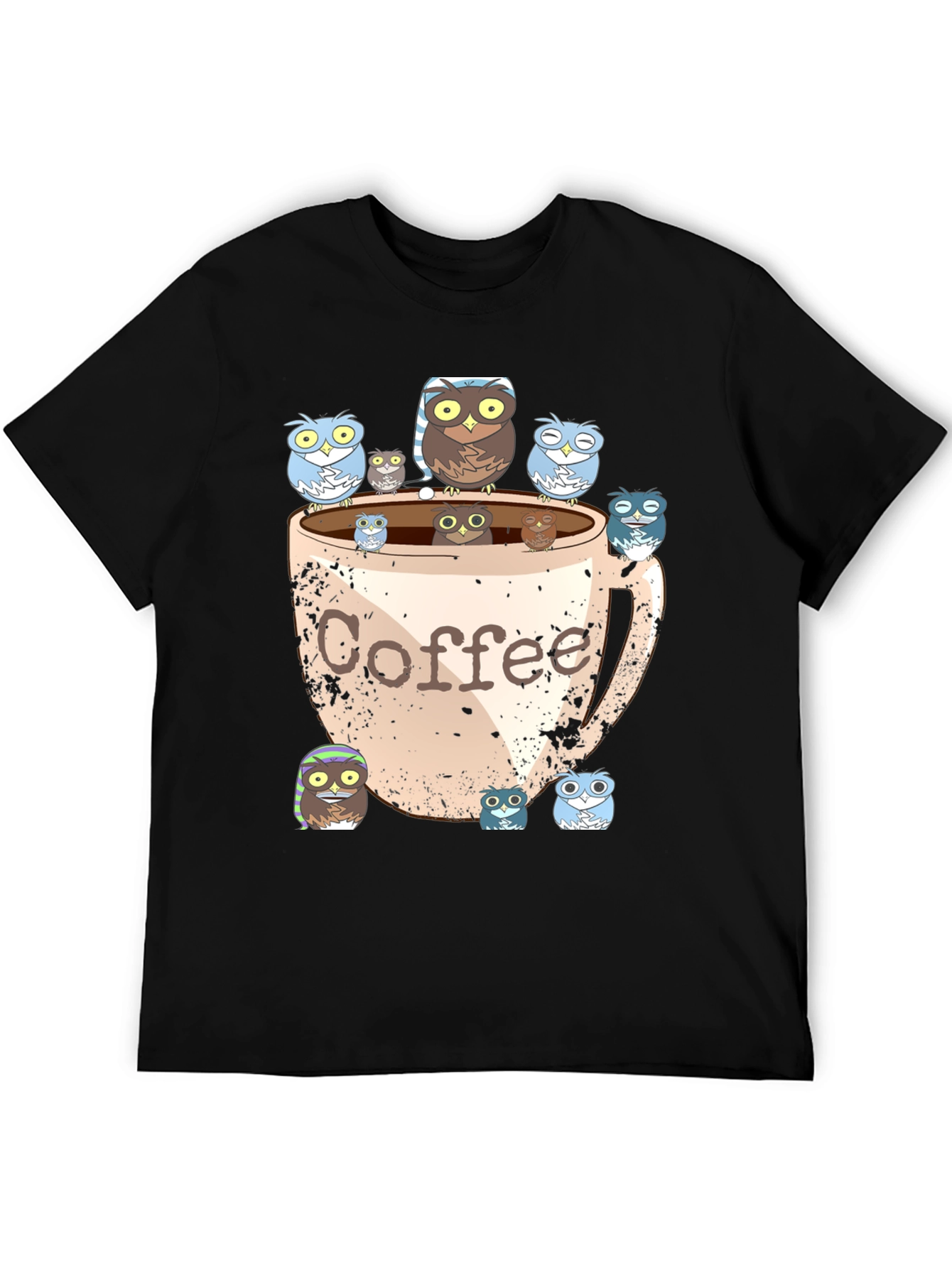 Owl Coffee T-Shirt - Cute Cartoon Print
