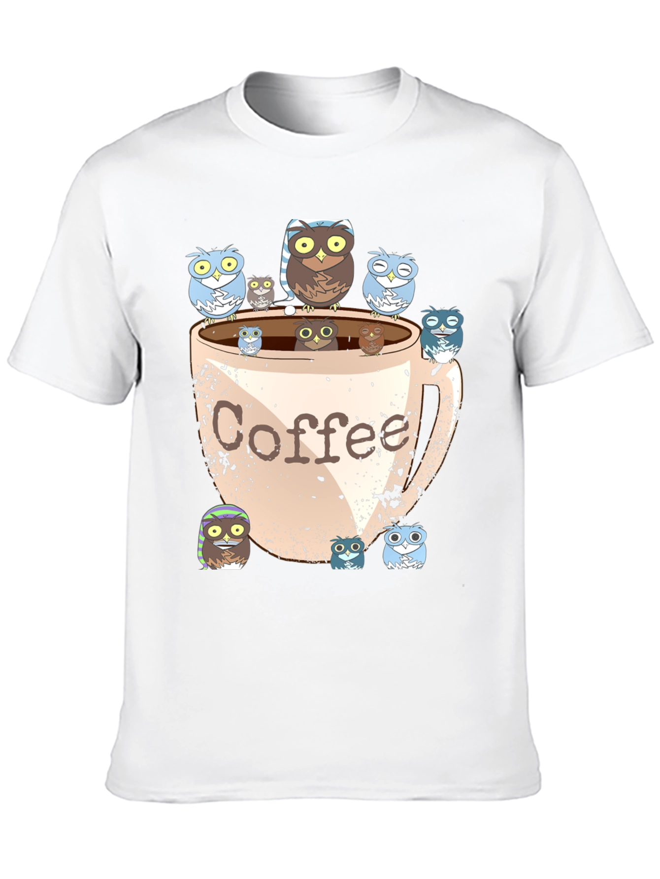 Owl Coffee T-Shirt - Cute Cartoon Print