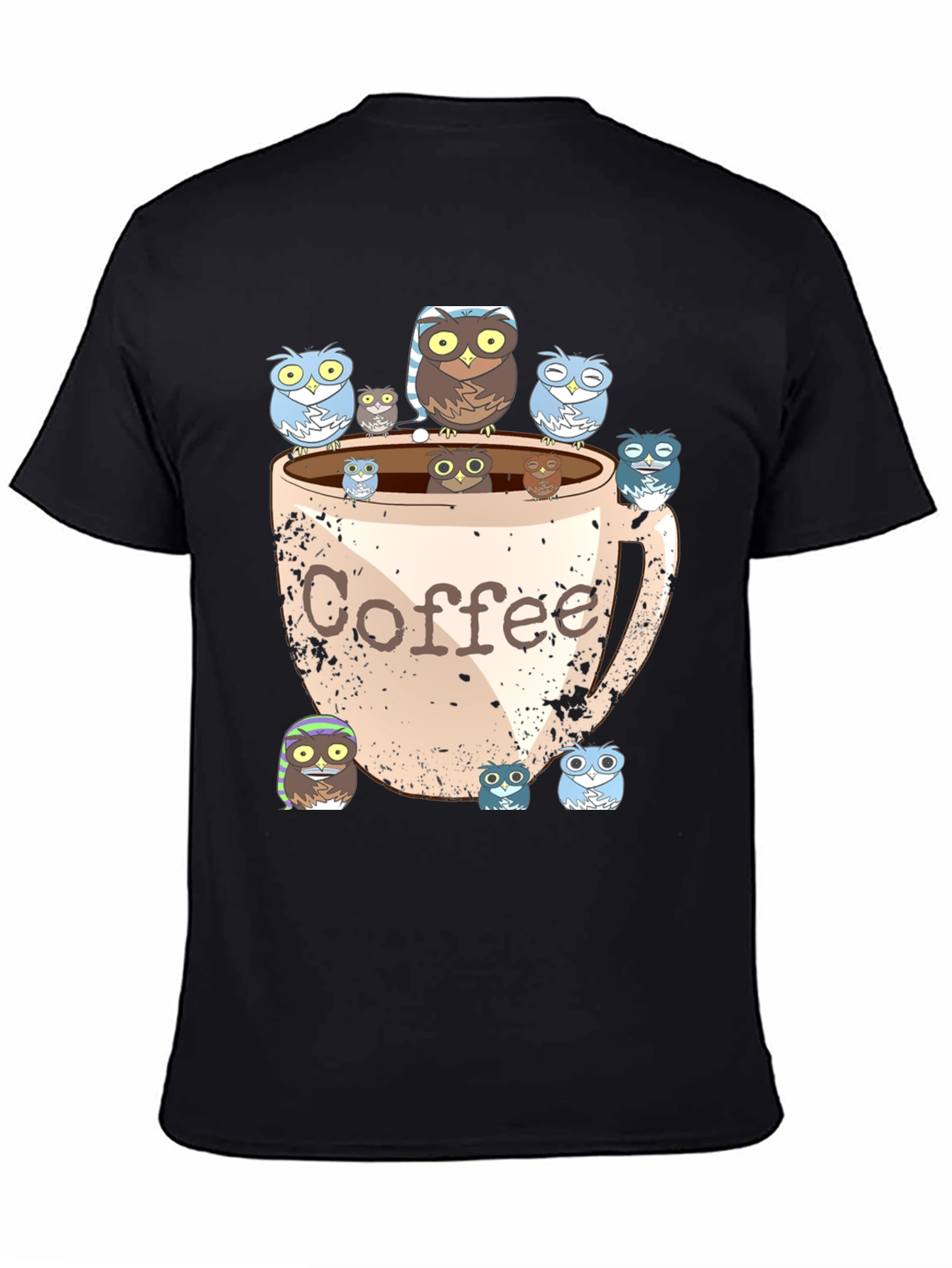 Owl Coffee T-Shirt - Cute Cartoon Print