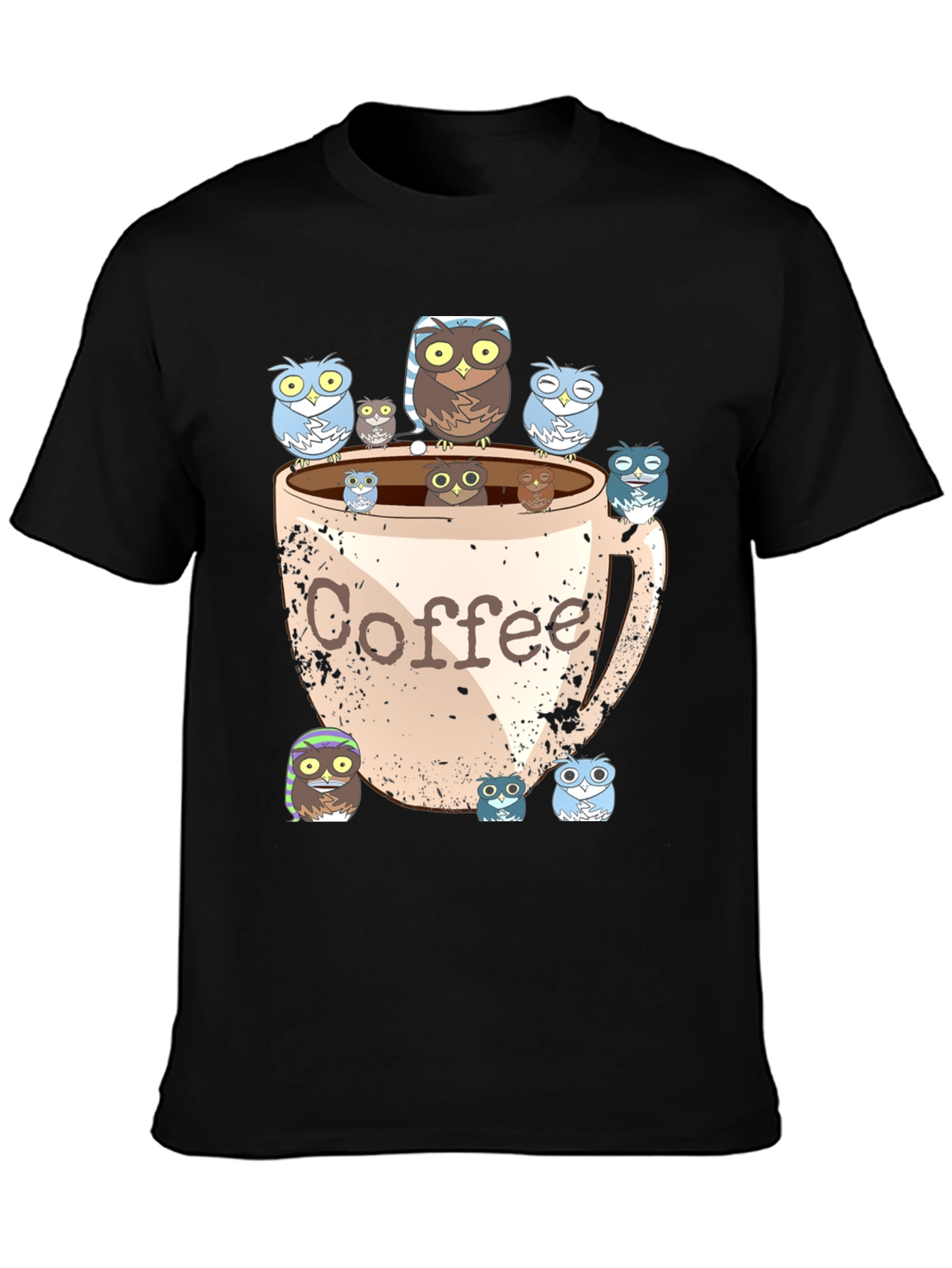 Owl Coffee T-Shirt - Cute Cartoon Print