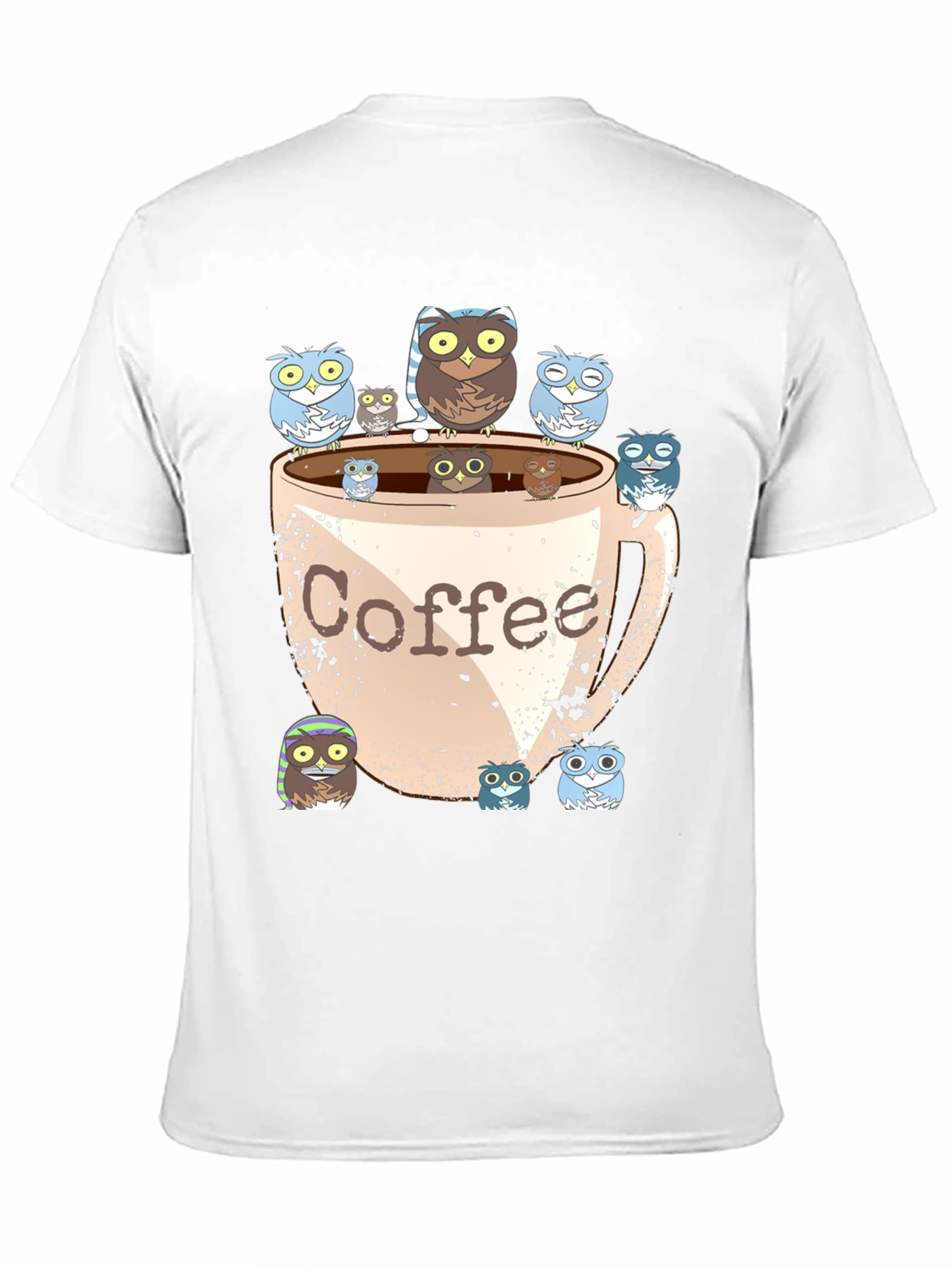 Owl Coffee T-Shirt - Cute Cartoon Print