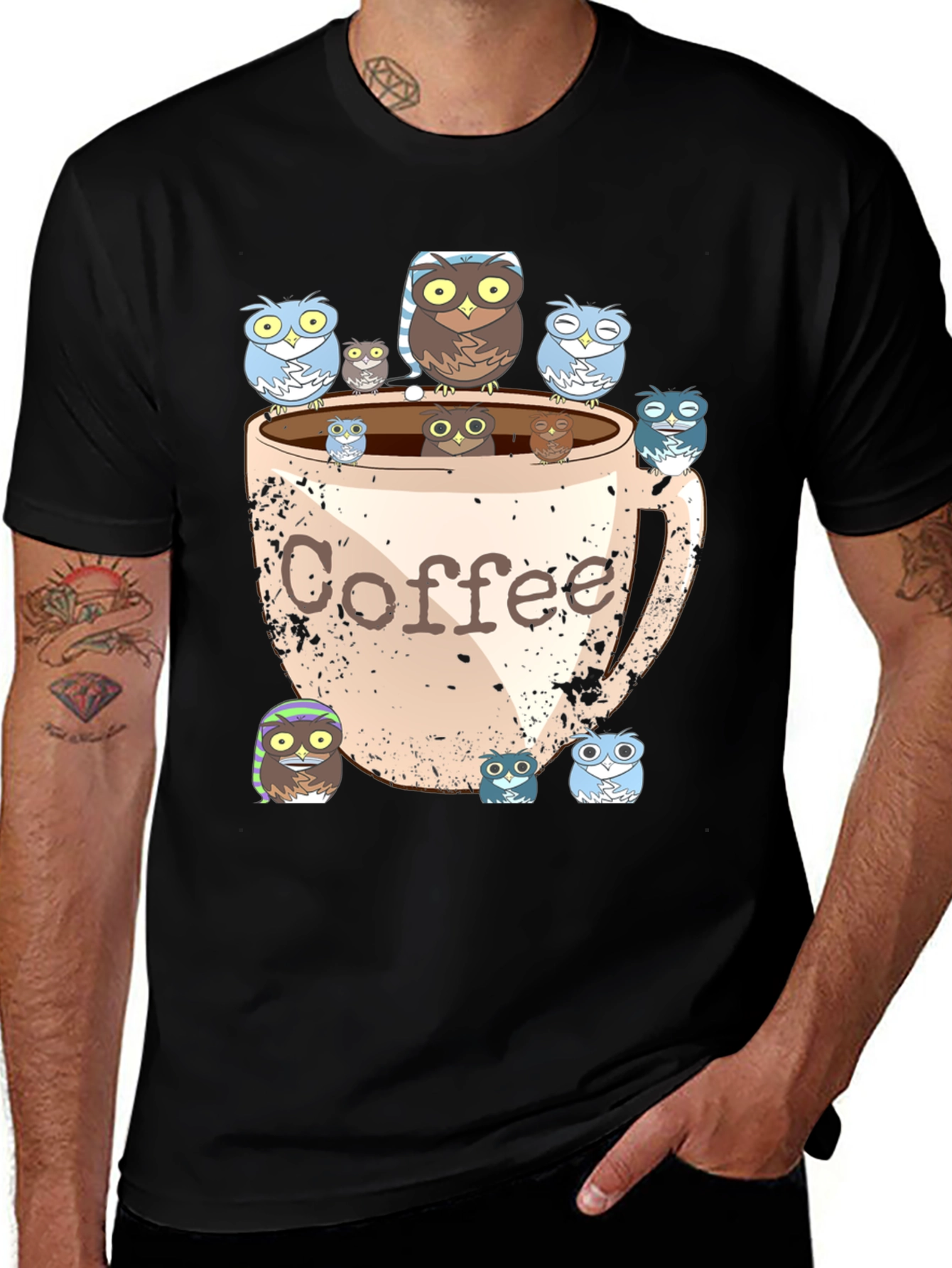Owl Coffee T-Shirt - Cute Cartoon Print