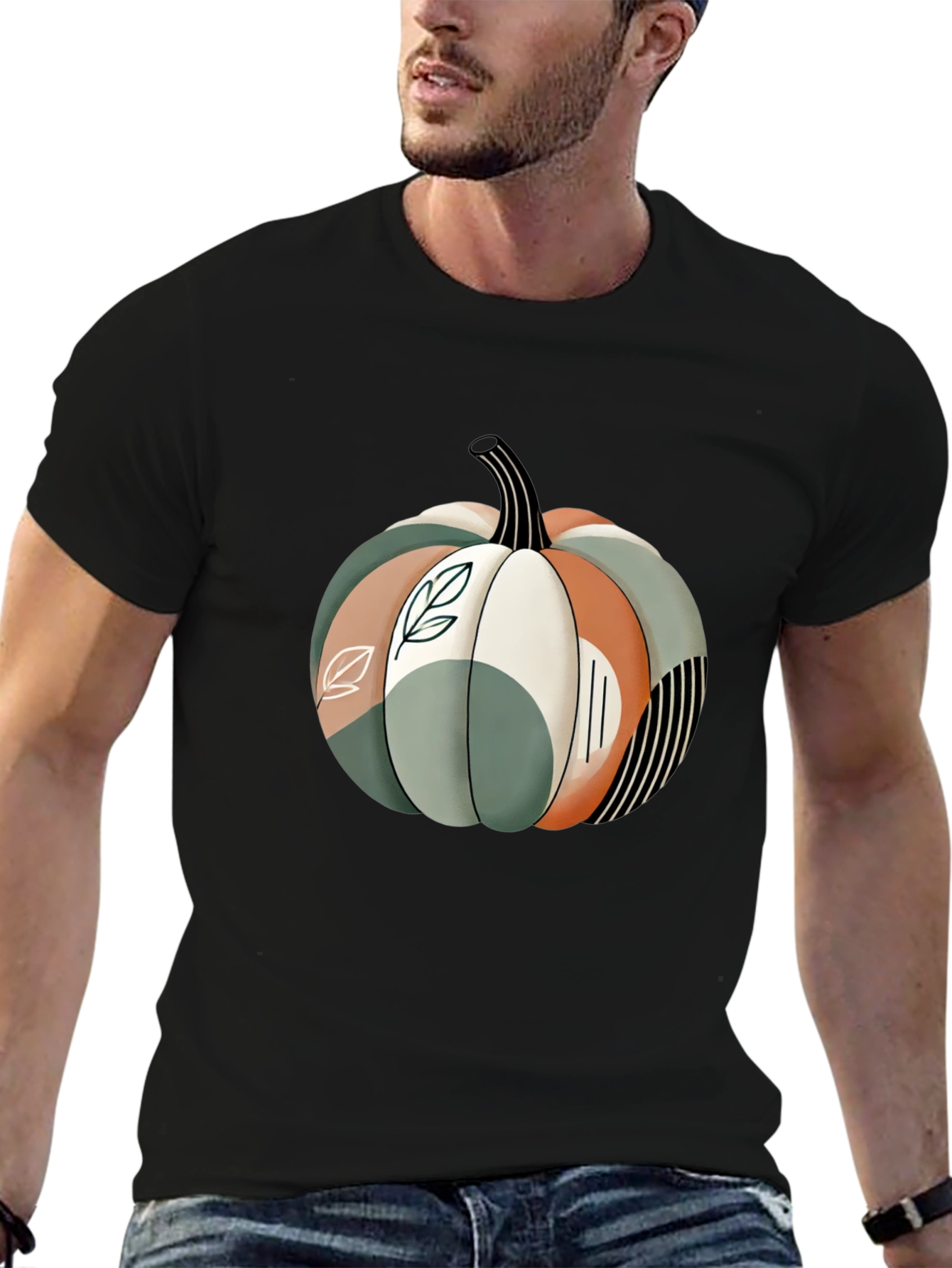 Abstract Pumpkin Graphic T-Shirt - Stylish Fall Apparel